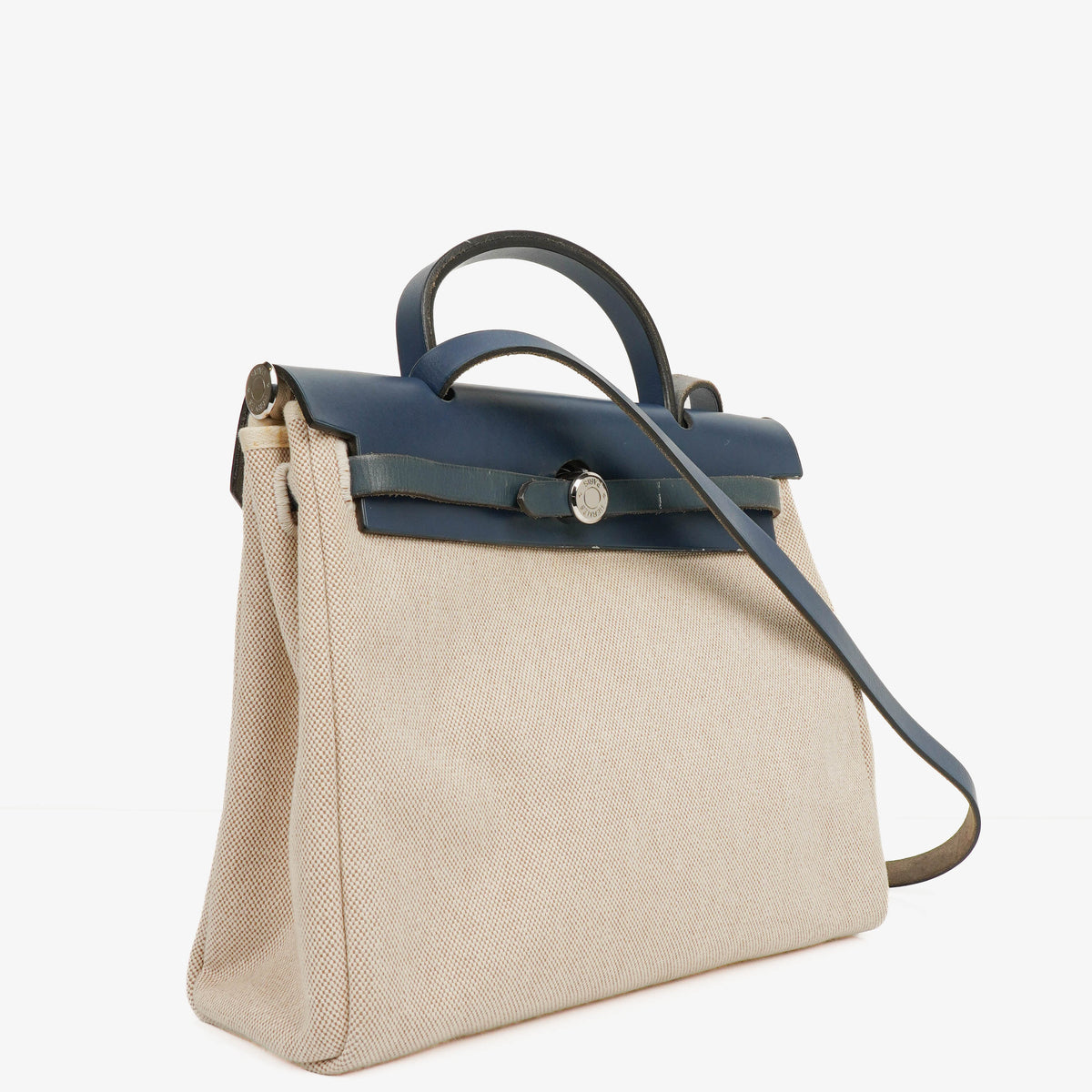Hermes Herbag Natural/Navy Toile Vache Hunter 2 In 1 Bag