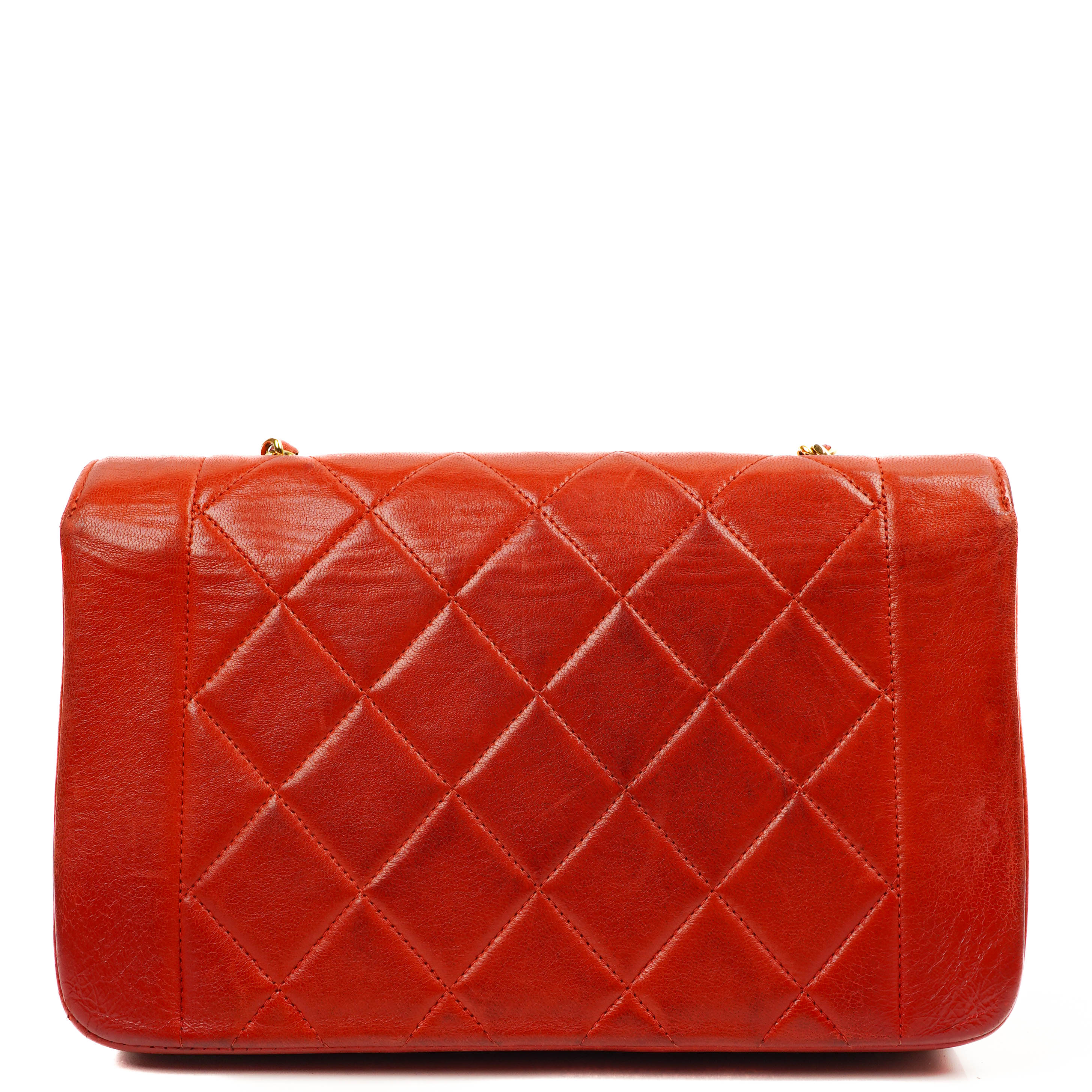 Chanel Vintage Kleine Diana Klappentasche Rotes Gestepptes Leder 24K Vergoldete Beschläge