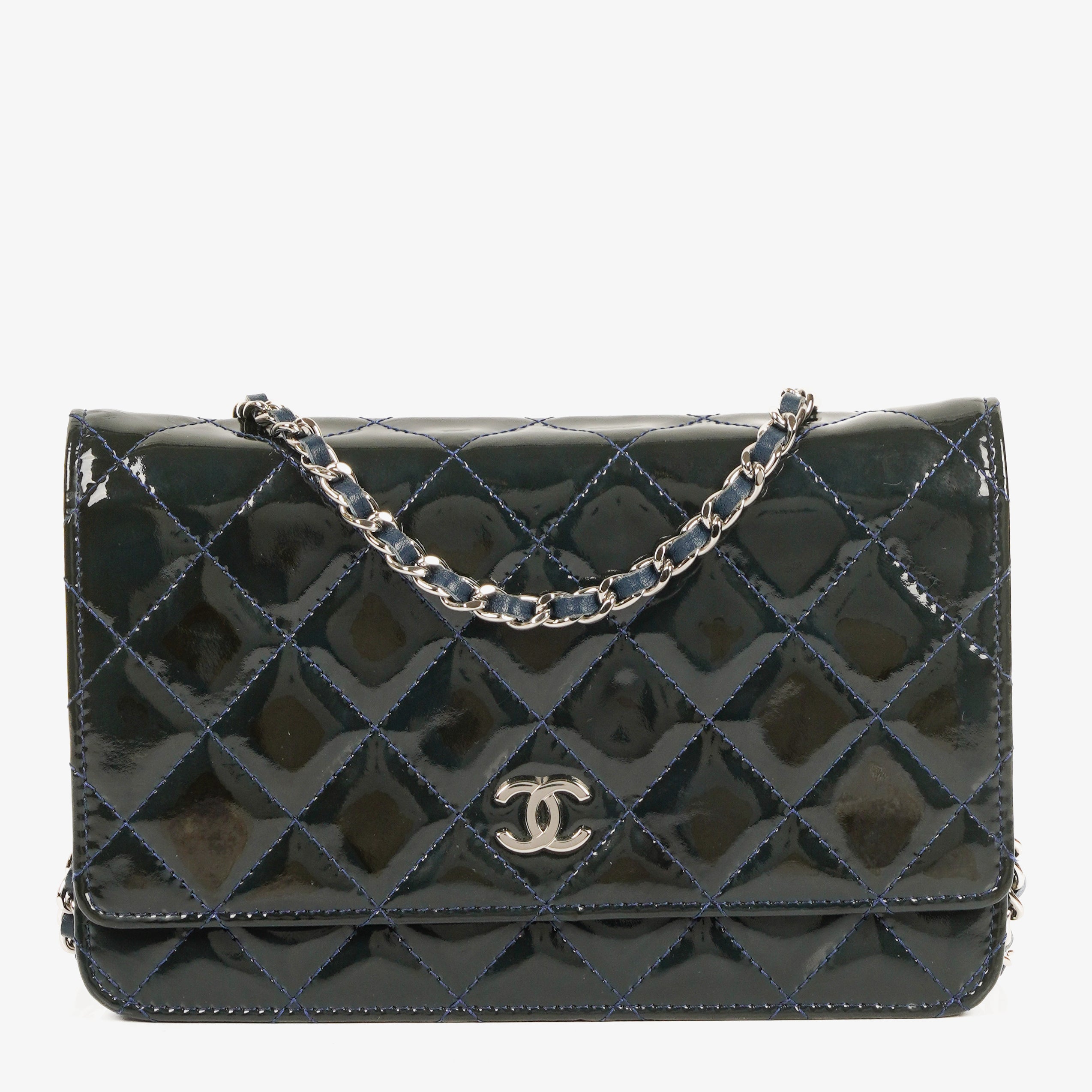 Chanel Quilted Patent Leather Wallet On Chain WOC