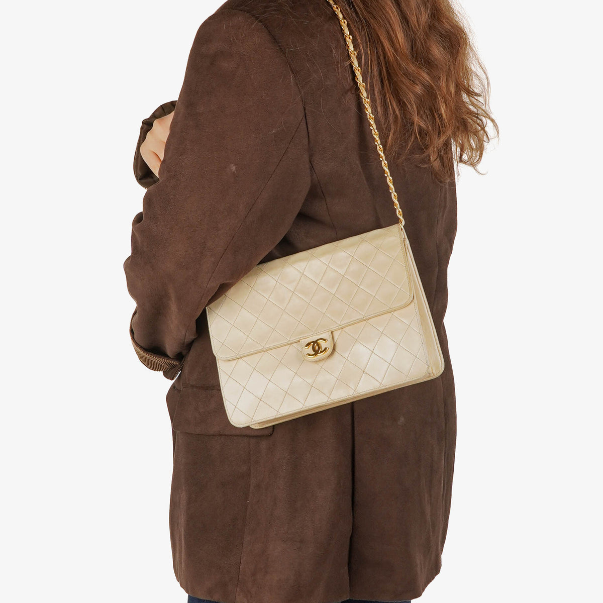 Chanel Medium Classic Single Flap Bag Beige Quilted Lambskin