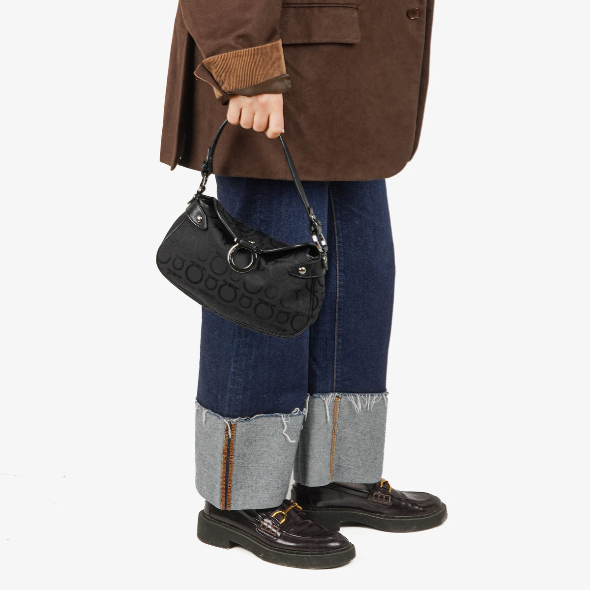 Salvatore Ferragamo Gancini Black Canvas Bag