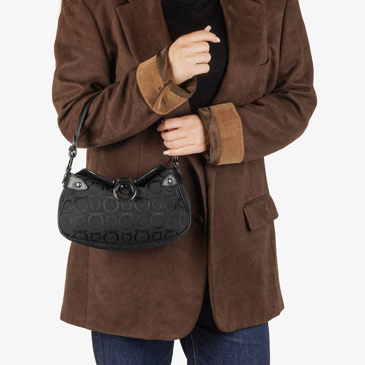 Salvatore Ferragamo Gancini Black Canvas Bag