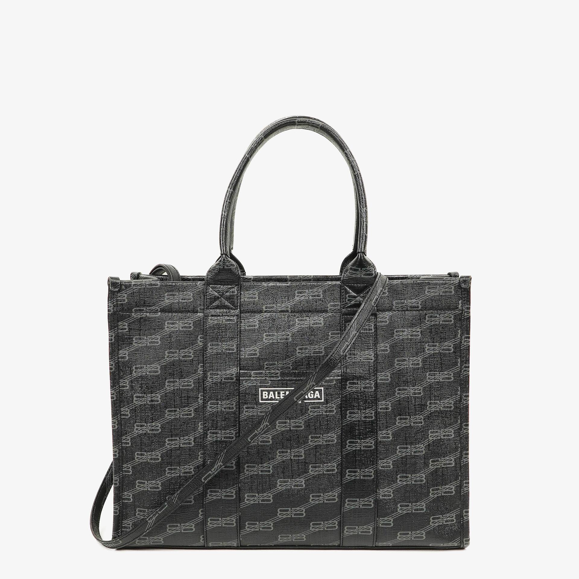 Balenciaga Coated Canvas BB Monogram Hardware Black White Tote Bag