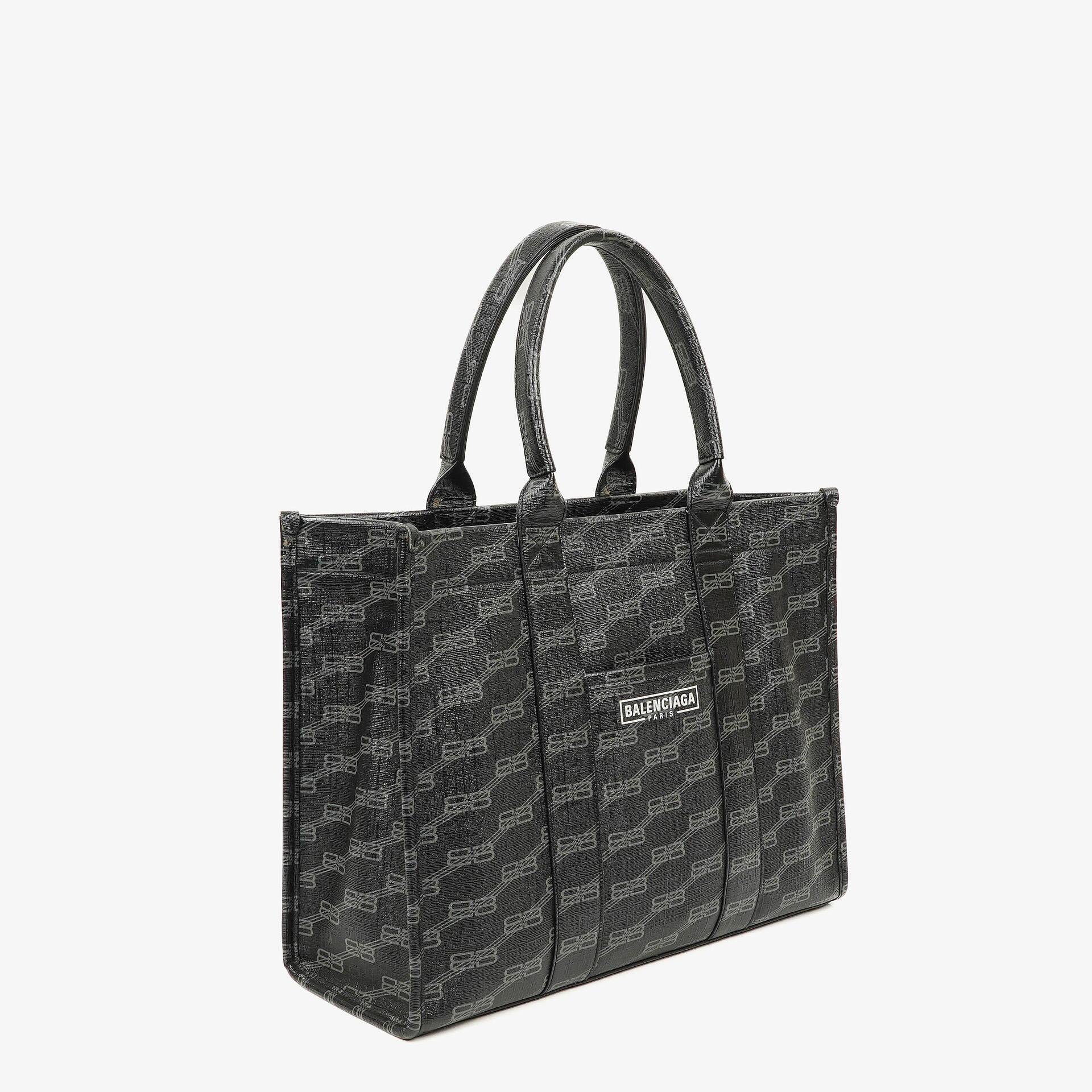 Balenciaga Coated Canvas BB Monogram Hardware Black White Tote Bag