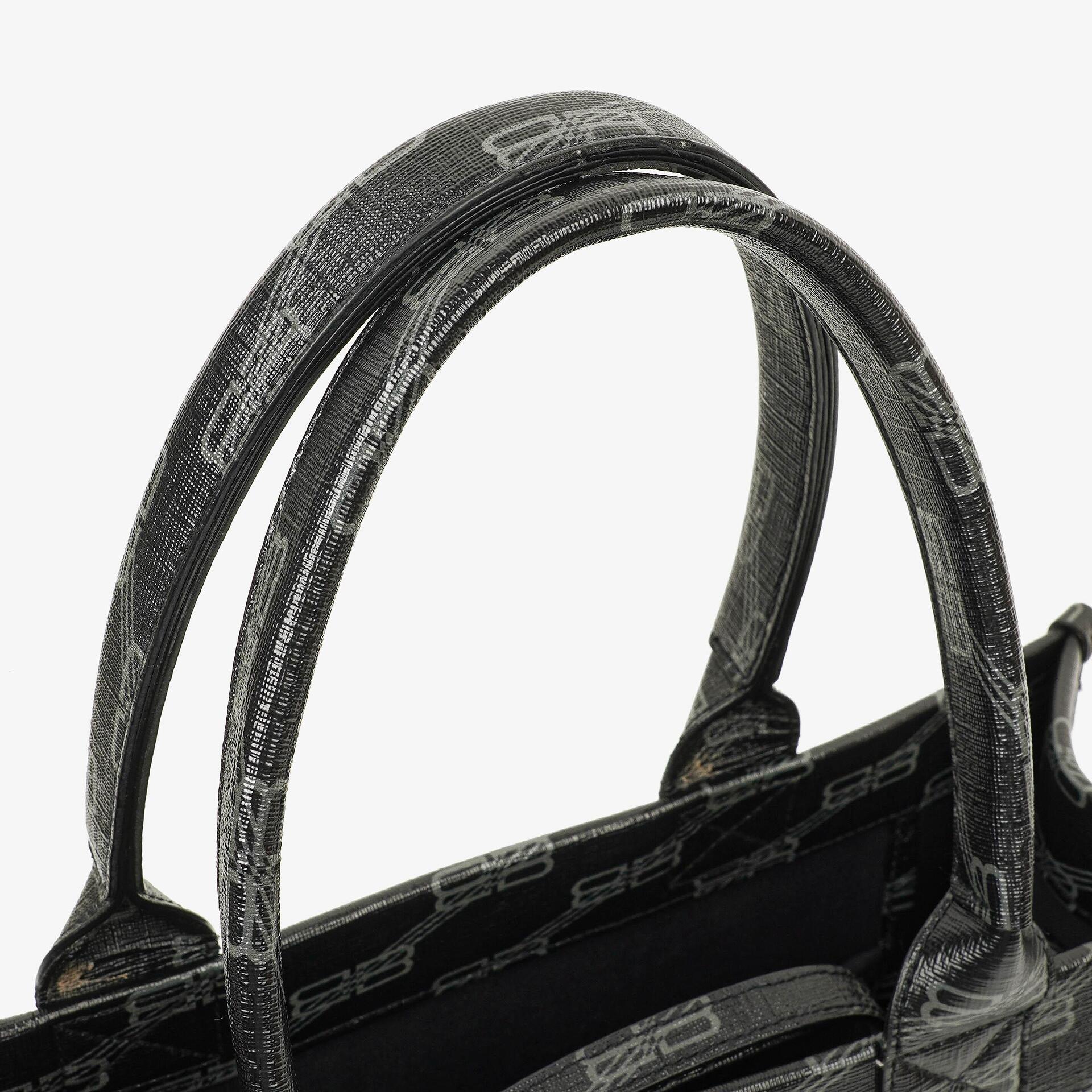 Balenciaga Coated Canvas BB Monogram Hardware Black White Tote Bag