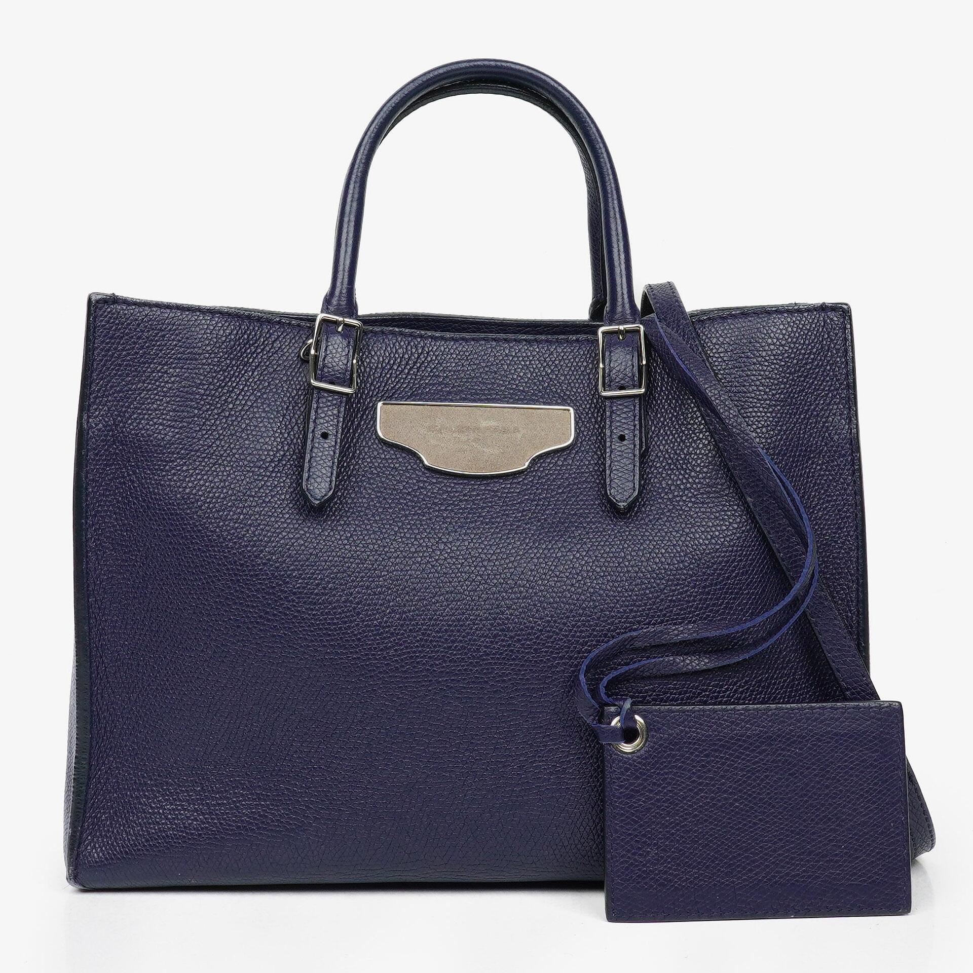 Balenciaga Mini Papier A4 Calfskin Leather Navy Blue Tote Bag