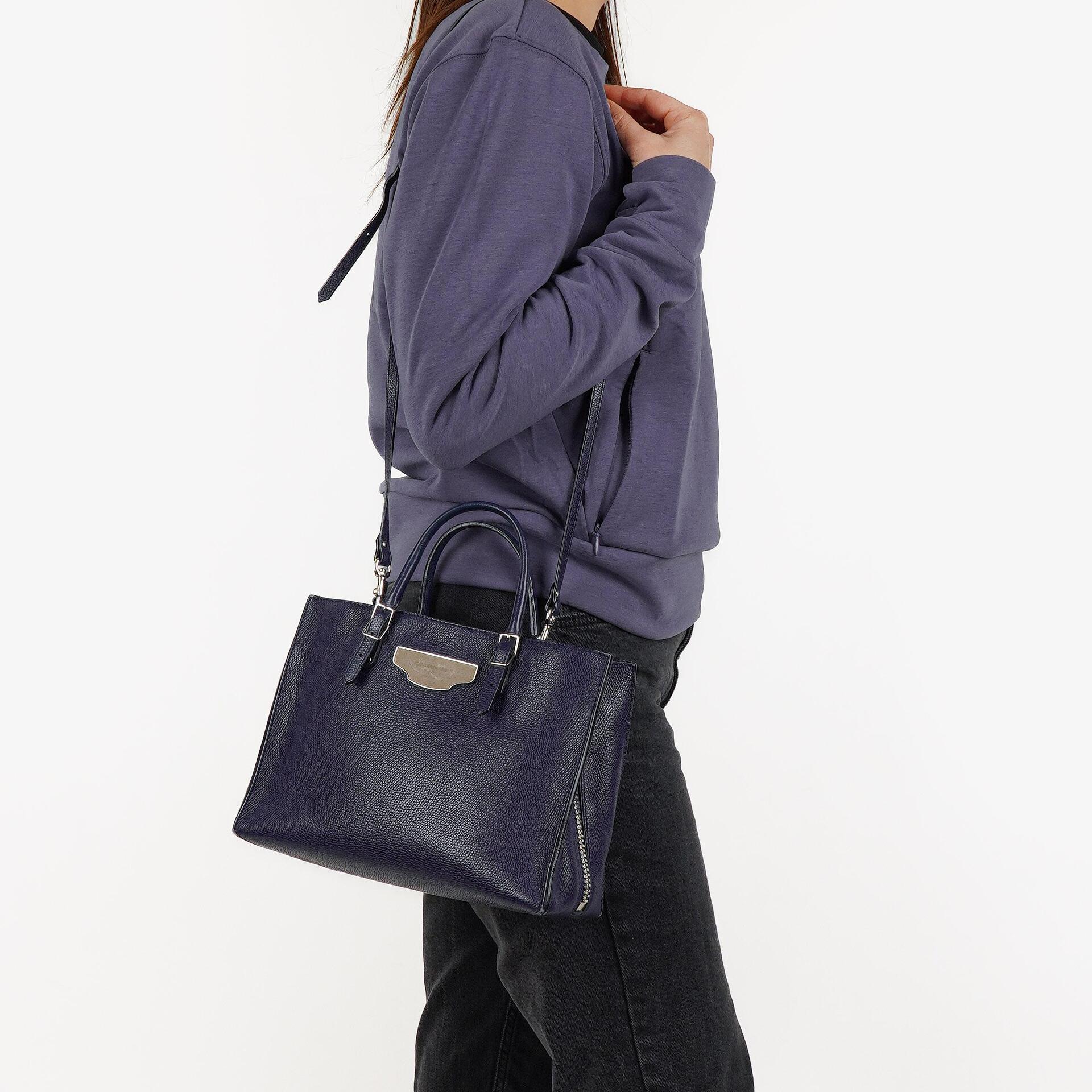 Balenciaga Mini Papier A4 Calfskin Leather Navy Blue Tote Bag