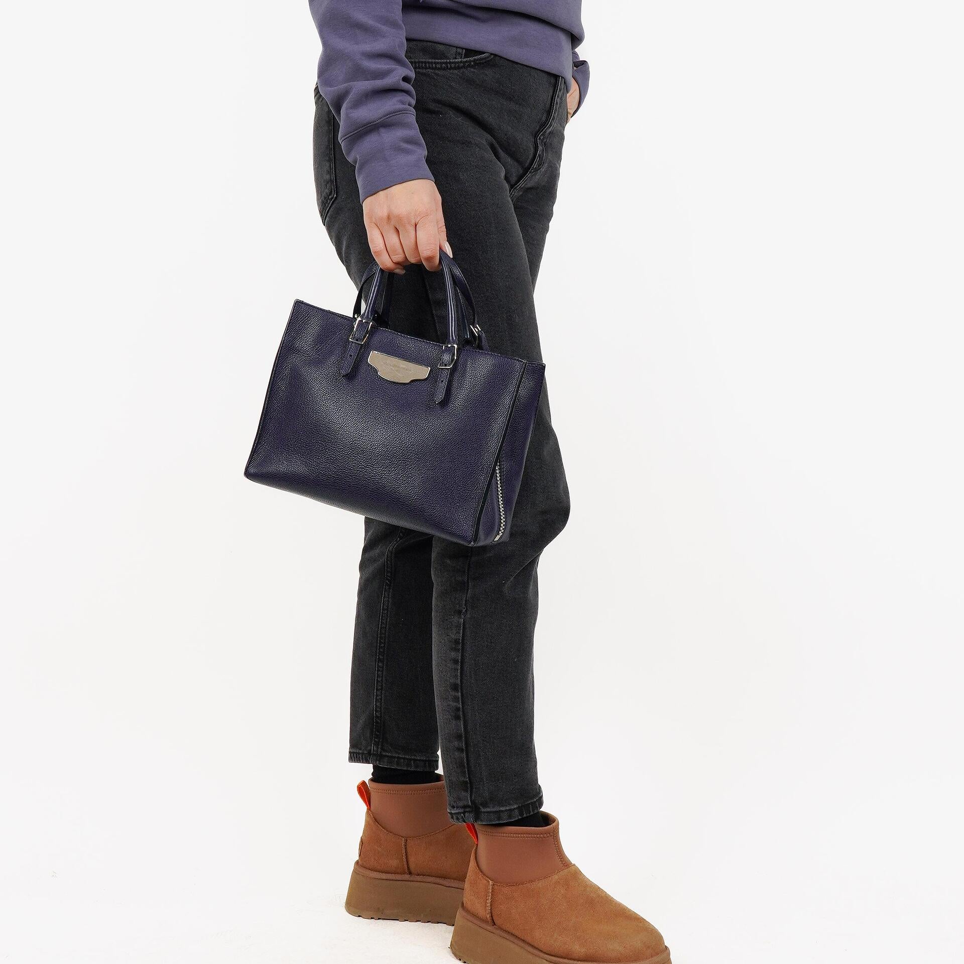 Balenciaga Mini Papier A4 Calfskin Leather Navy Blue Tote Bag