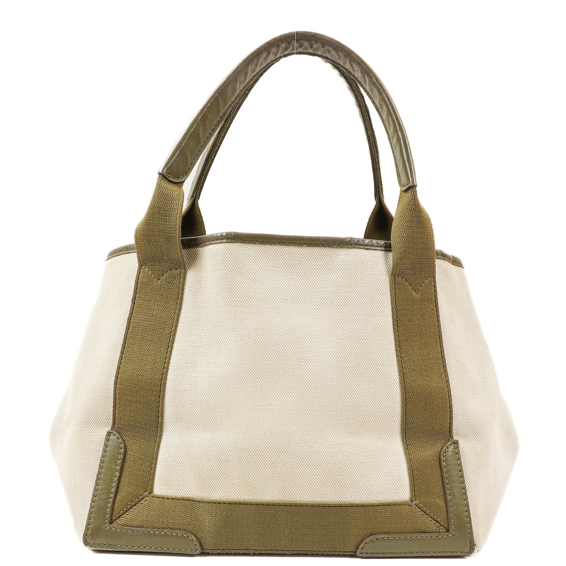 Balenciaga Navy Cabas Small Green Calfskin Cotton Canvas Bag