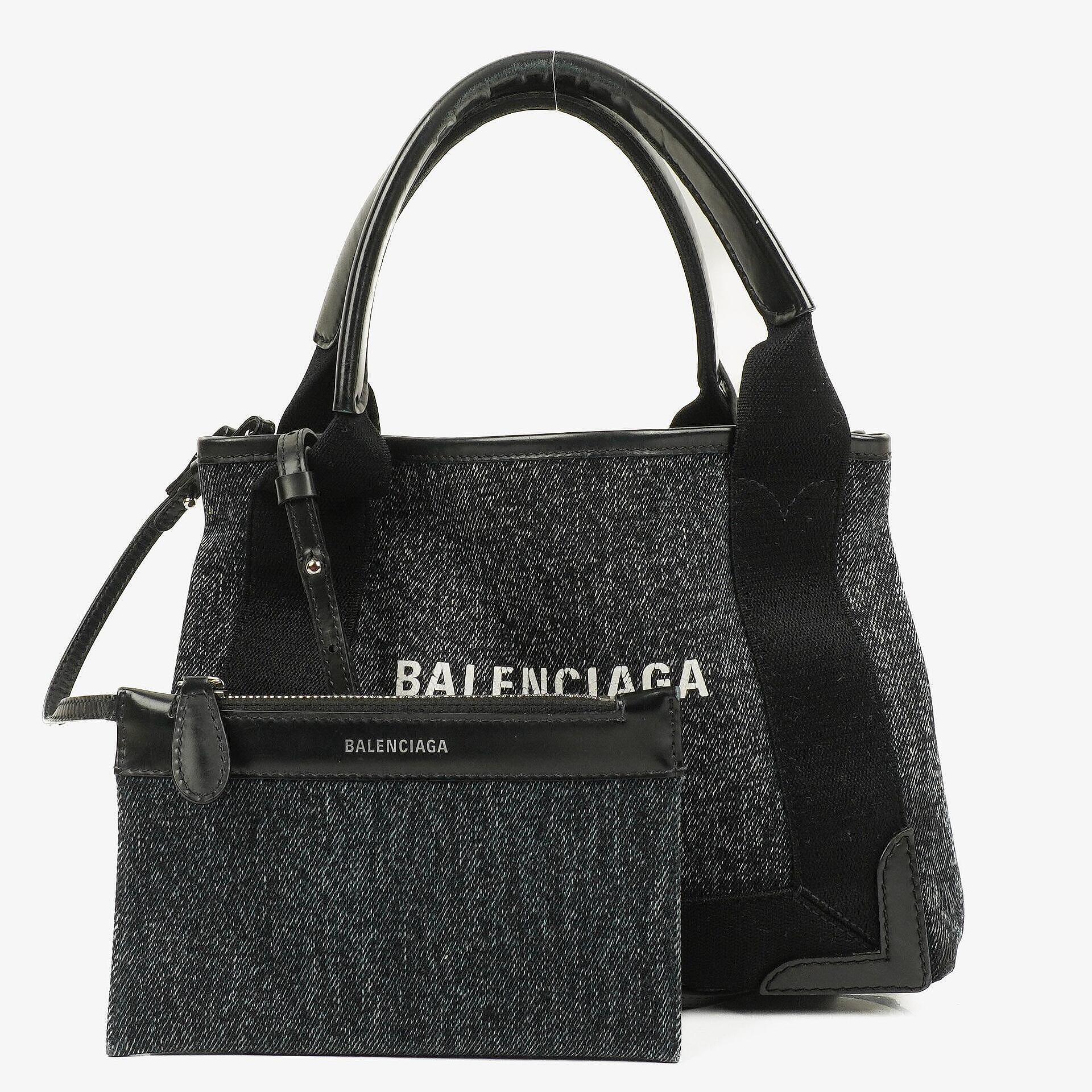 Balenciaga Navy Cabas XS Washed Black Denim Fabric Satin Calfskin Bag