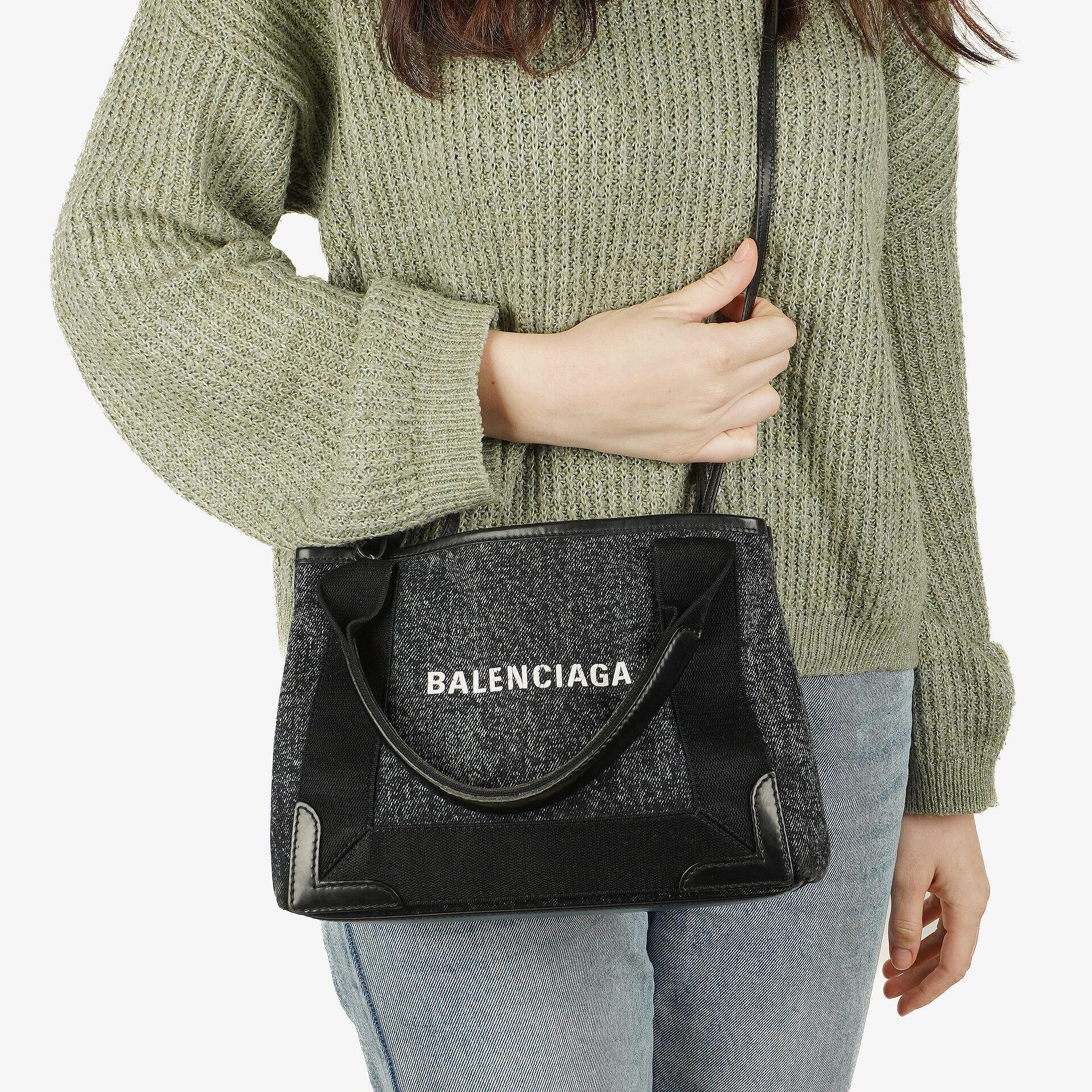 Balenciaga Navy Cabas XS Washed Black Denim Fabric Satin Calfskin Bag