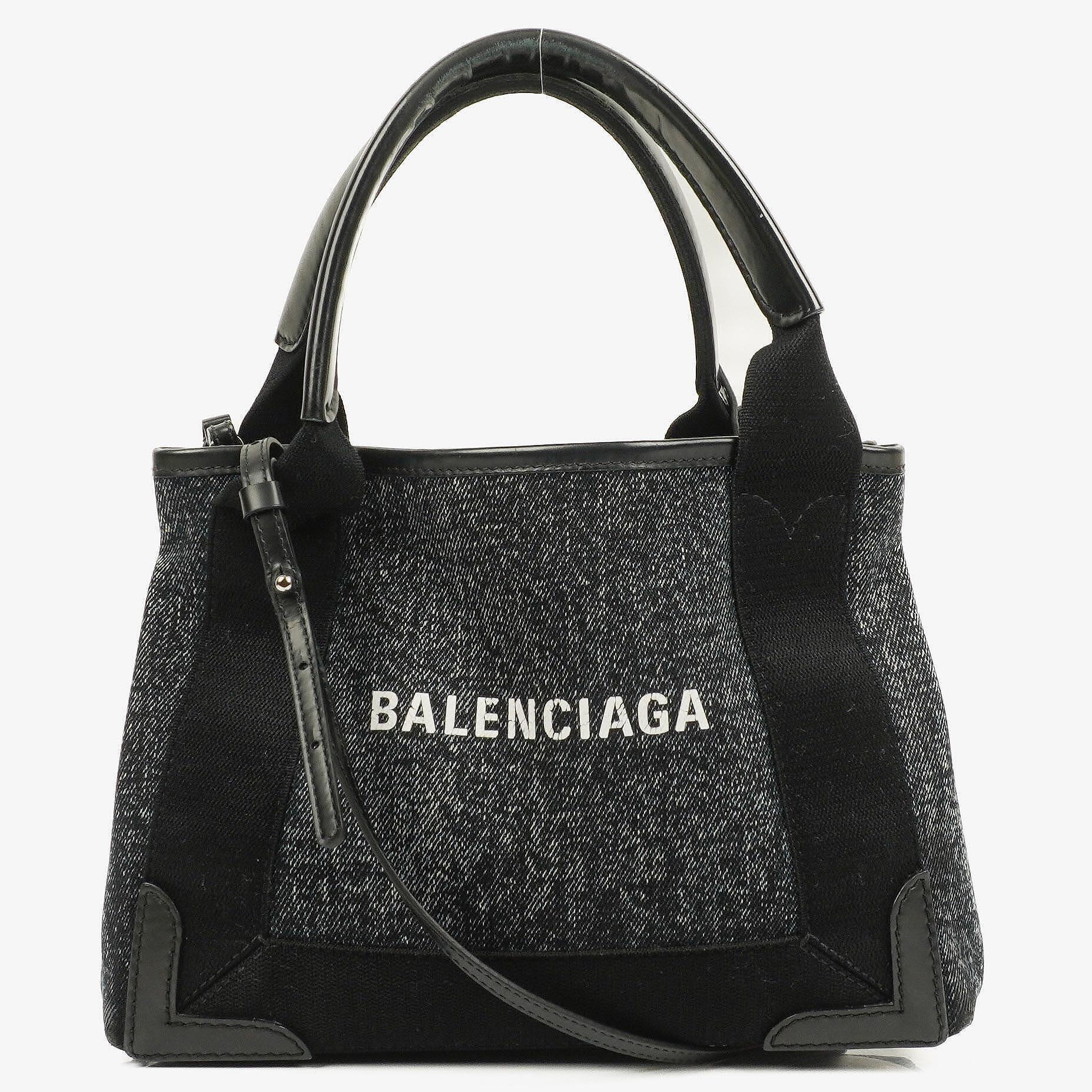 Balenciaga Navy Cabas XS Washed Black Denim Fabric Satin Calfskin Bag