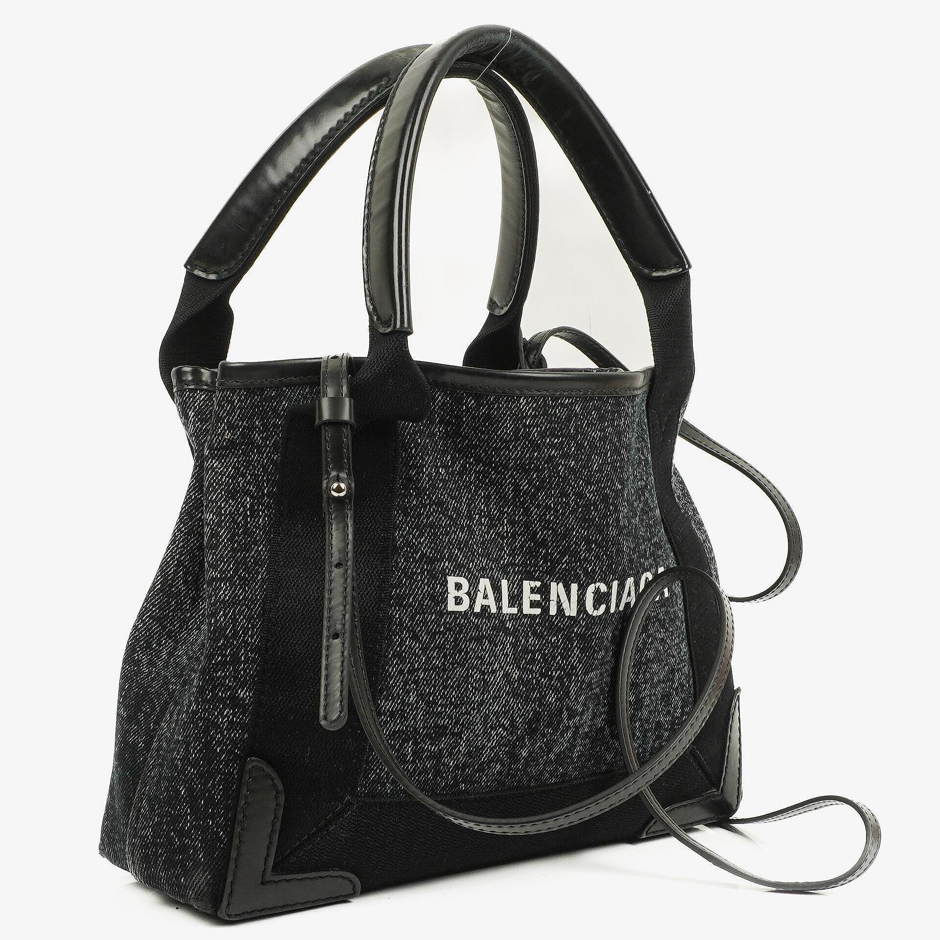 Balenciaga Navy Cabas XS Washed Black Denim Fabric Satin Calfskin Bag
