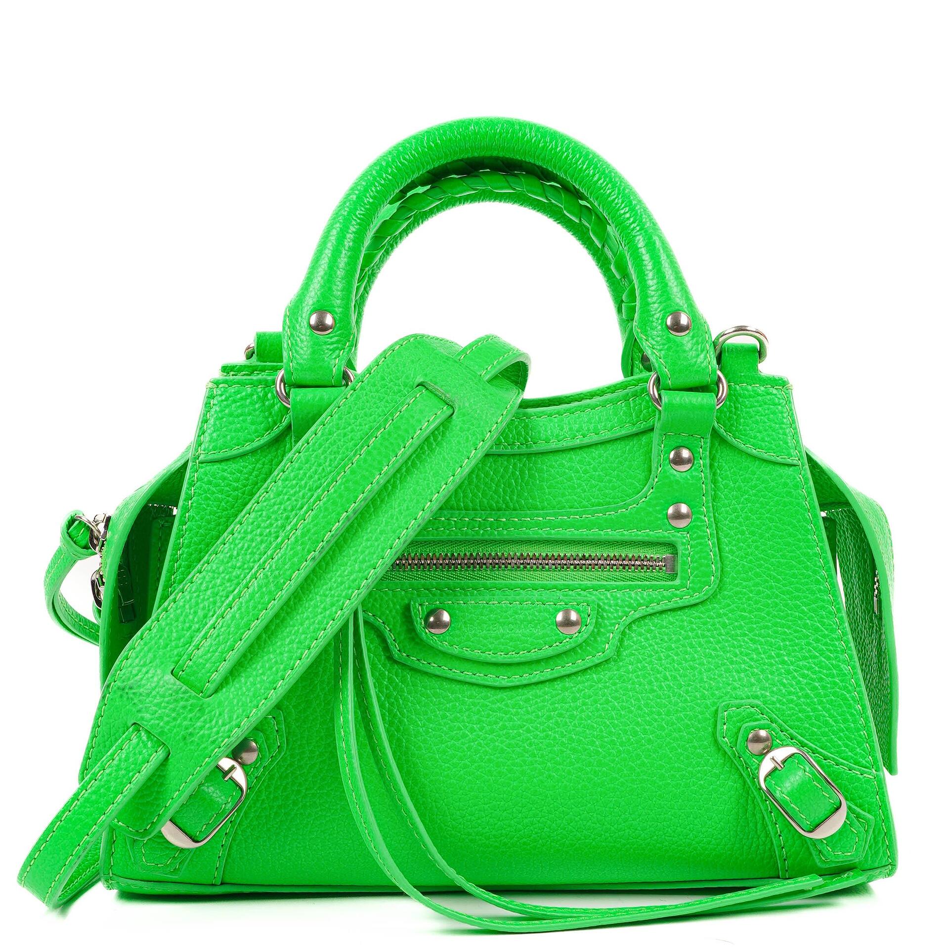 Balenciaga Neo Classic Grained Calfskin Neon Green Leather City Mini Bag