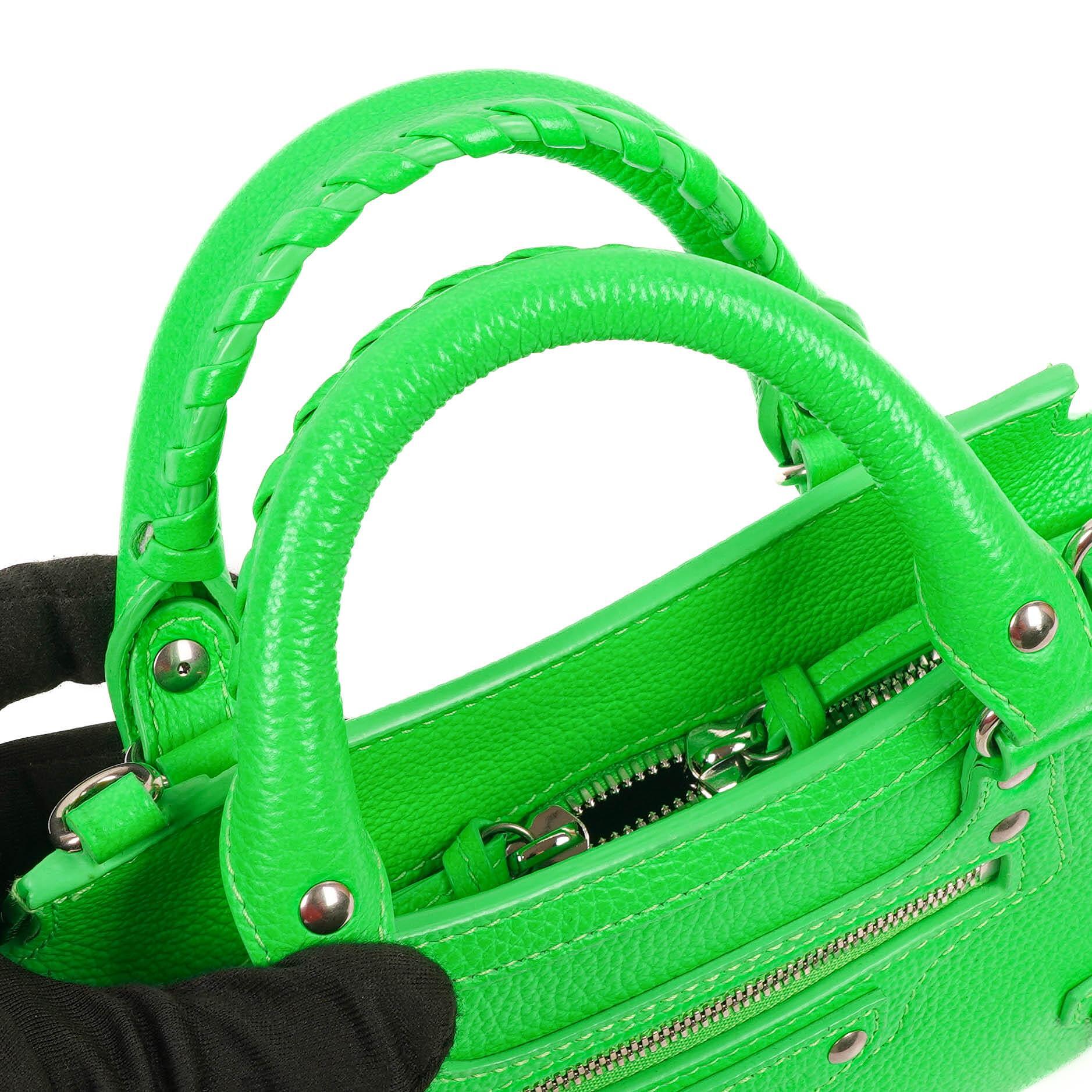 Balenciaga Neo Classic Grained Calfskin Neon Green Leather City Mini Bag
