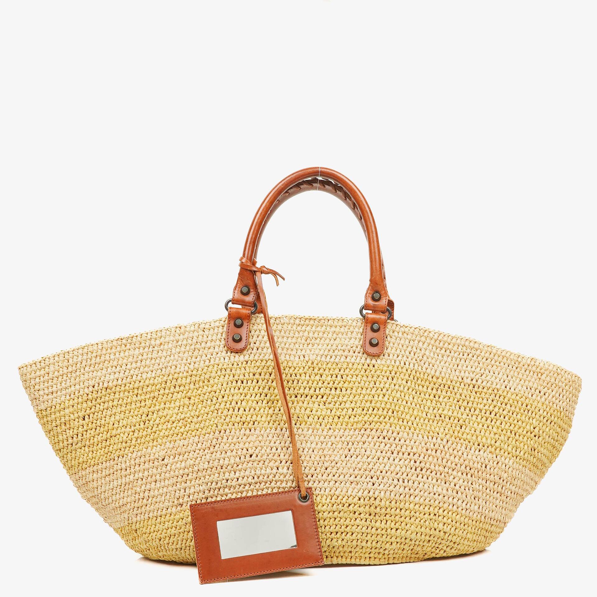 Balenciaga Panier Raffia Woven Large Brown Leather Tote Bag