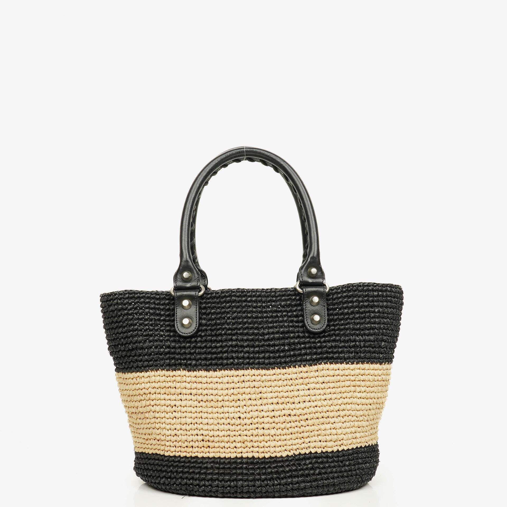 Balenciaga Woven Natural/Black Rafia Panier Tote Bag