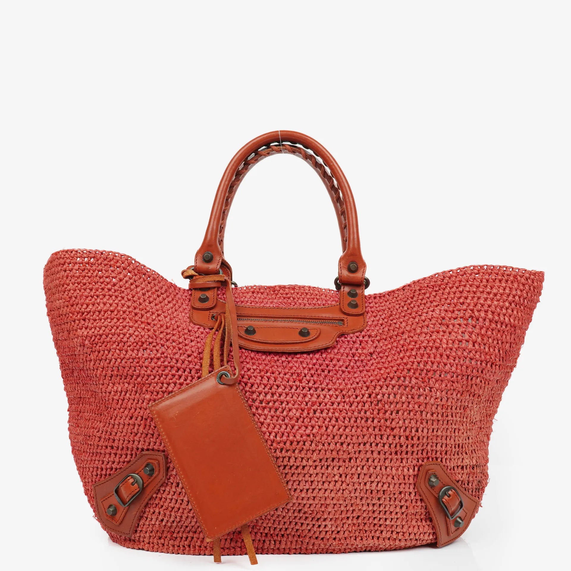 Balenciaga Woven Rafia And Leather Panier Tote Bag