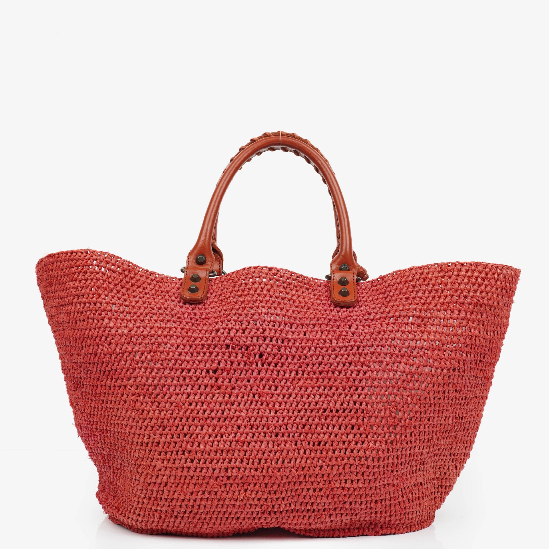 Balenciaga Woven Rafia And Leather Panier Tote Bag