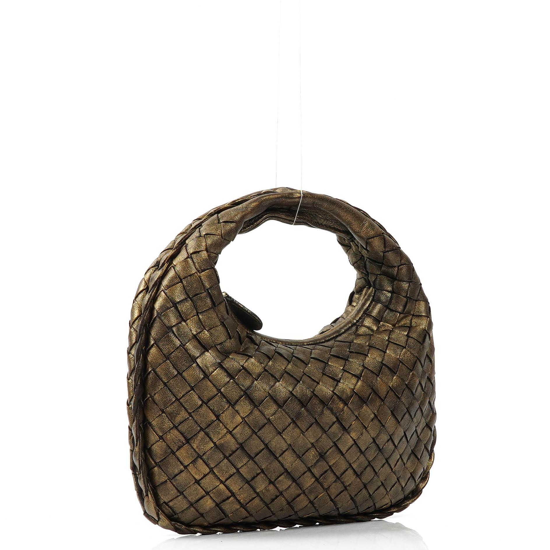 Bottega Veneta Aged Gold Nappa Intrecciato Mini Veneta Hobo Bag