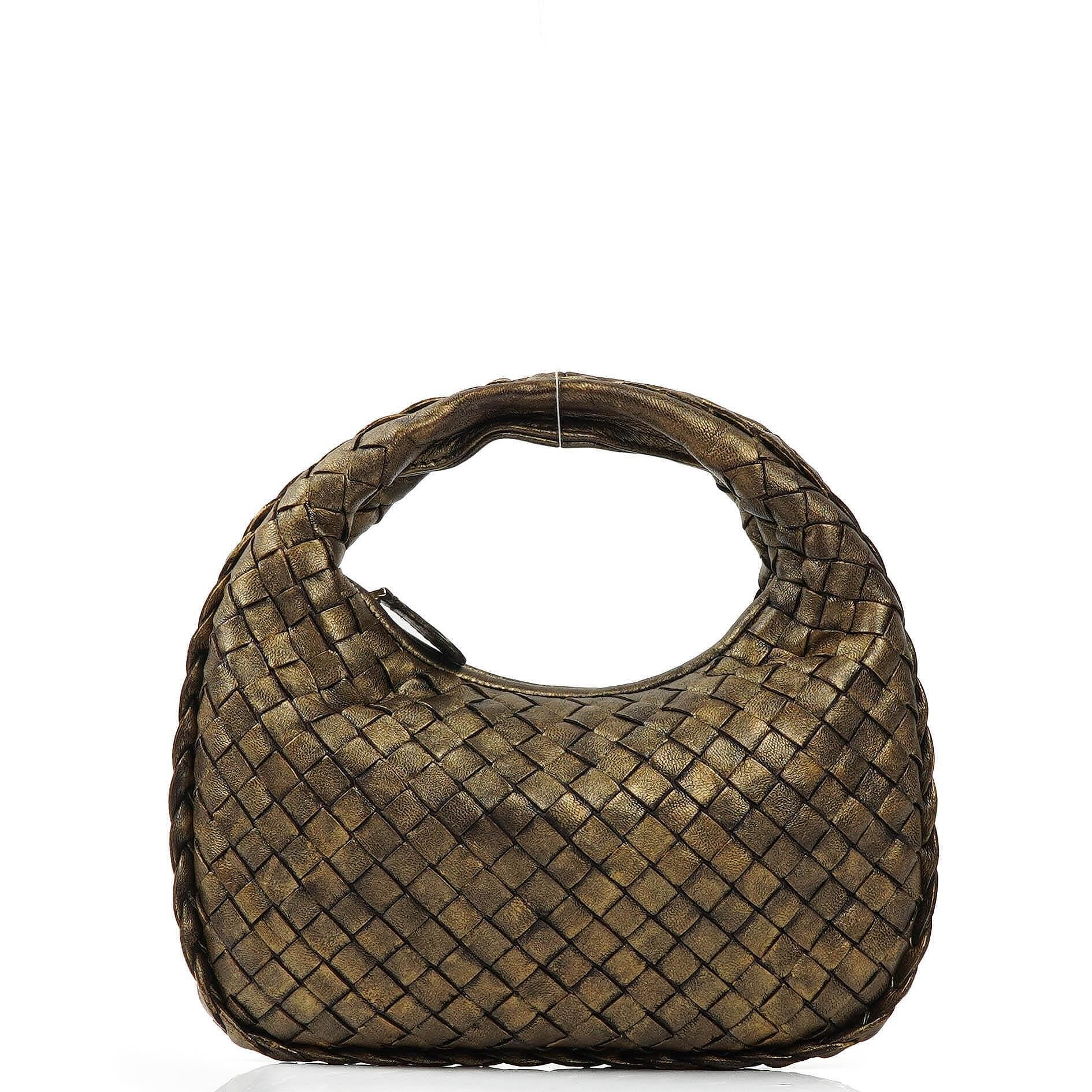 Bottega Veneta Aged Gold Nappa Intrecciato Mini Veneta Hobo Bag