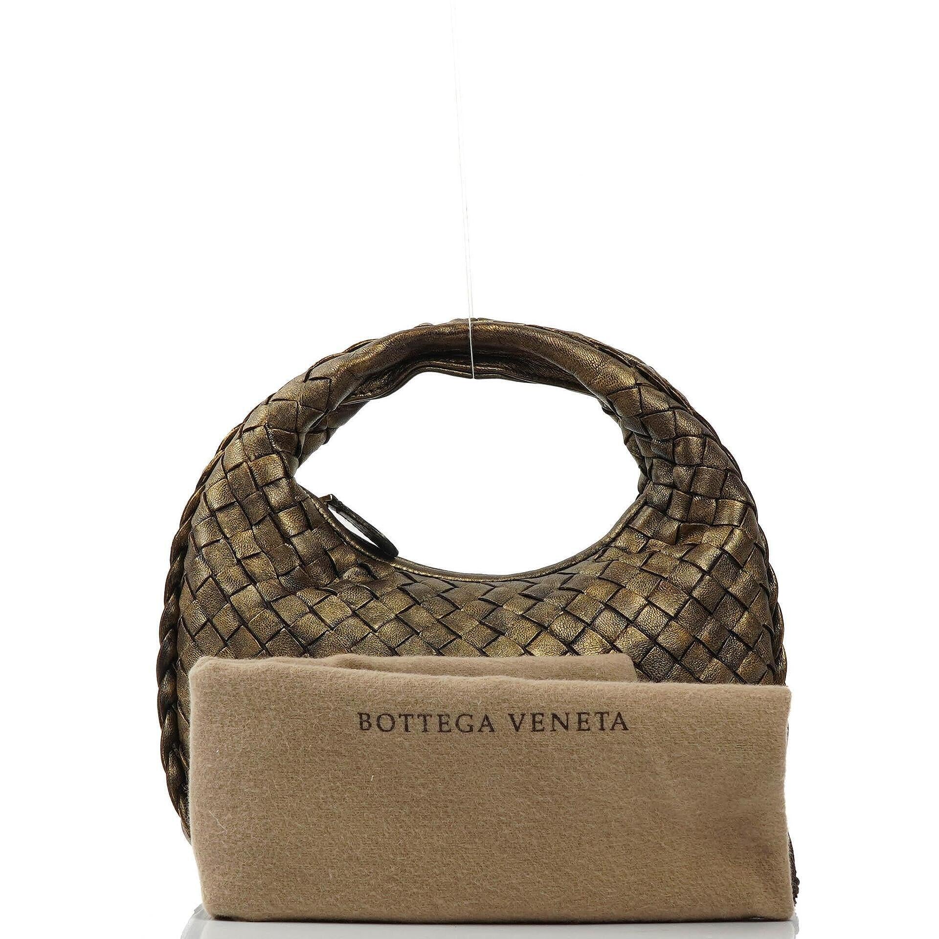 Bottega Veneta Aged Gold Nappa Intrecciato Mini Veneta Hobo Bag