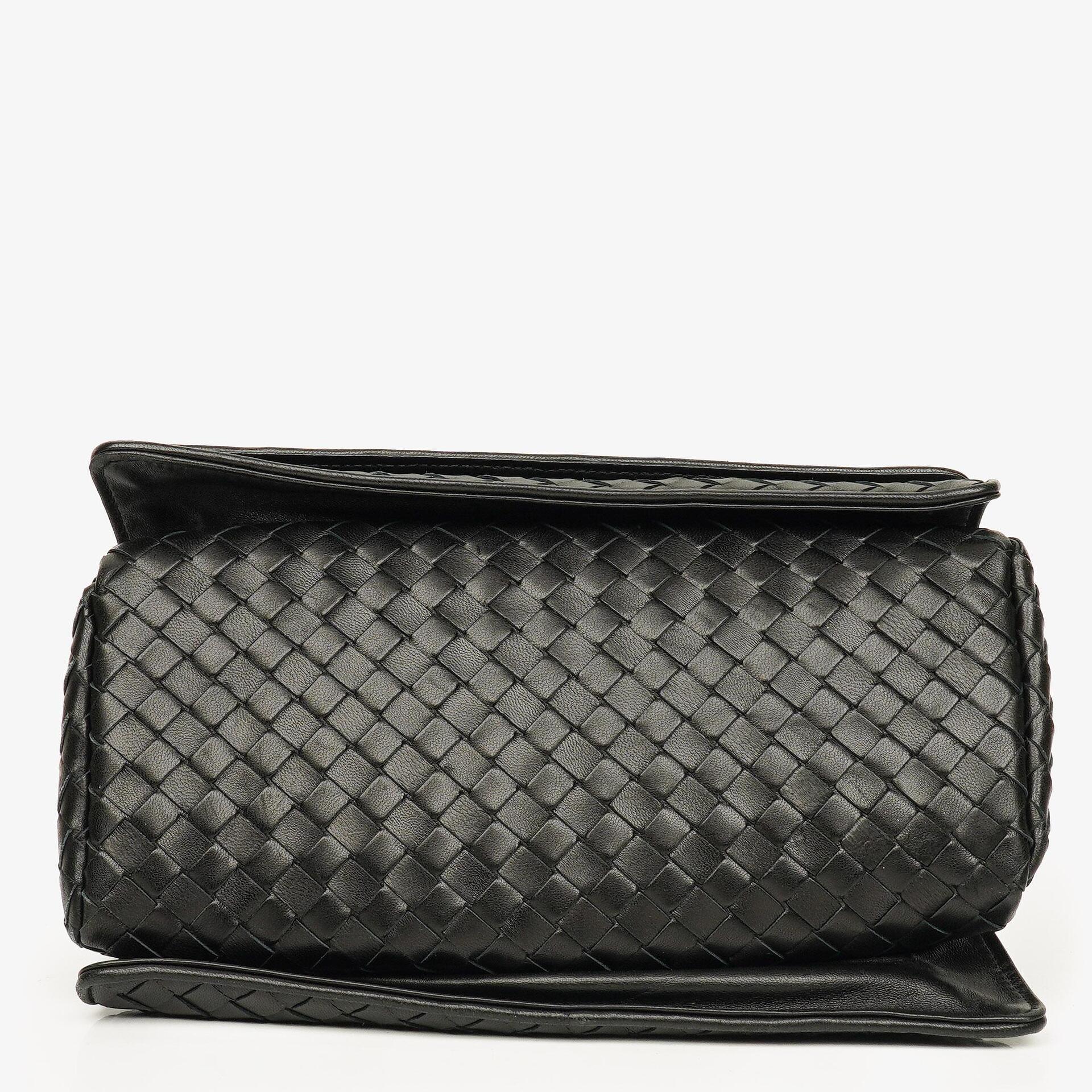 Bottega Veneta Black Intrecciato Leather Braided Handle Flap Shoulder Bag
