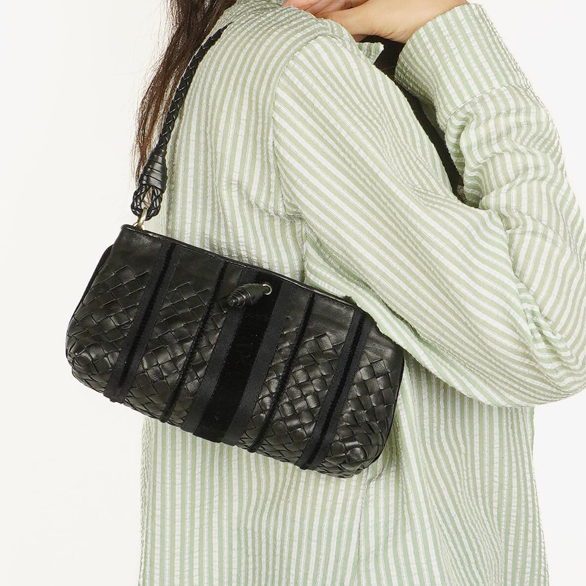 Bottega Veneta Black Intrecciato Leather Shoulder Bag
