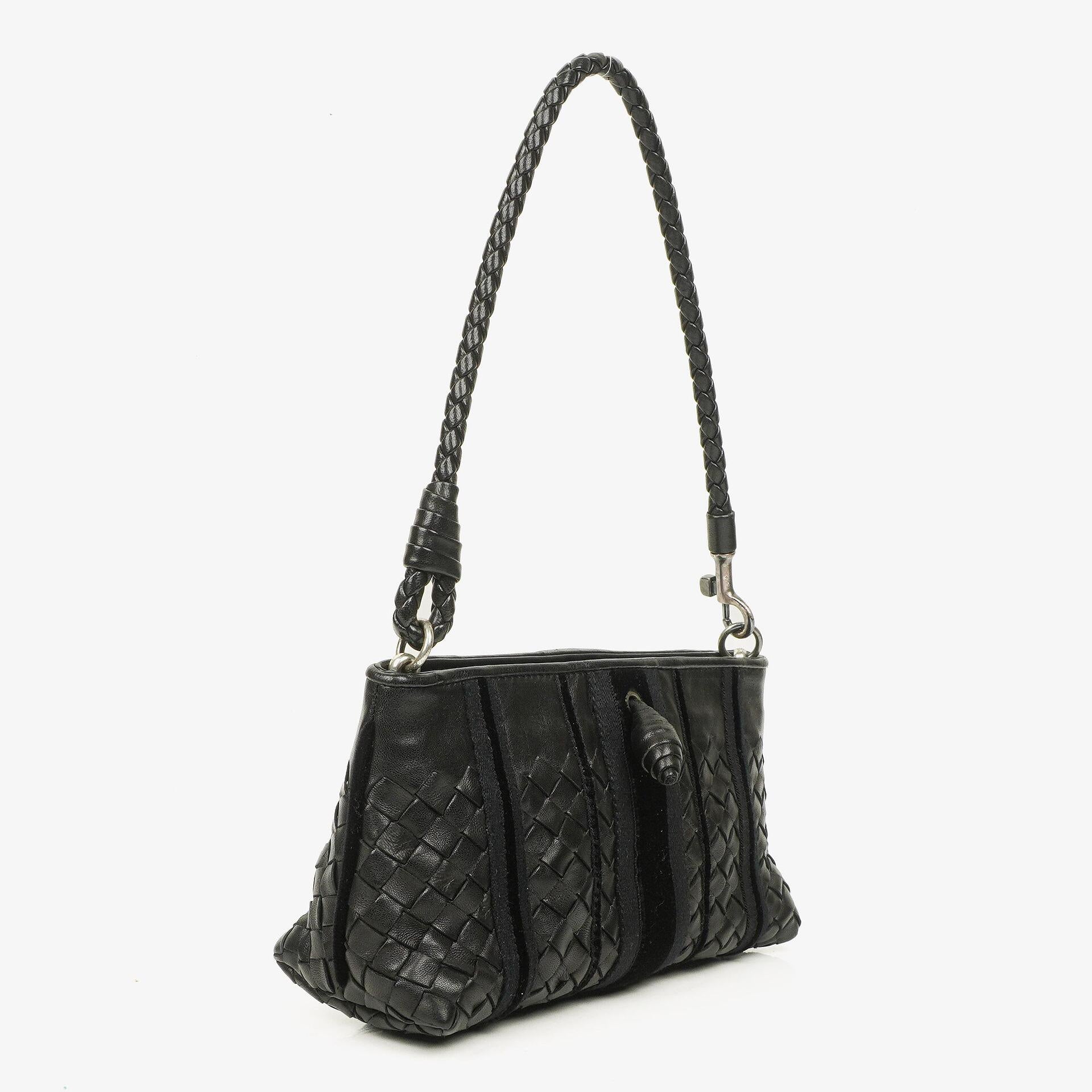 Bottega Veneta Black Intrecciato Leather Shoulder Bag