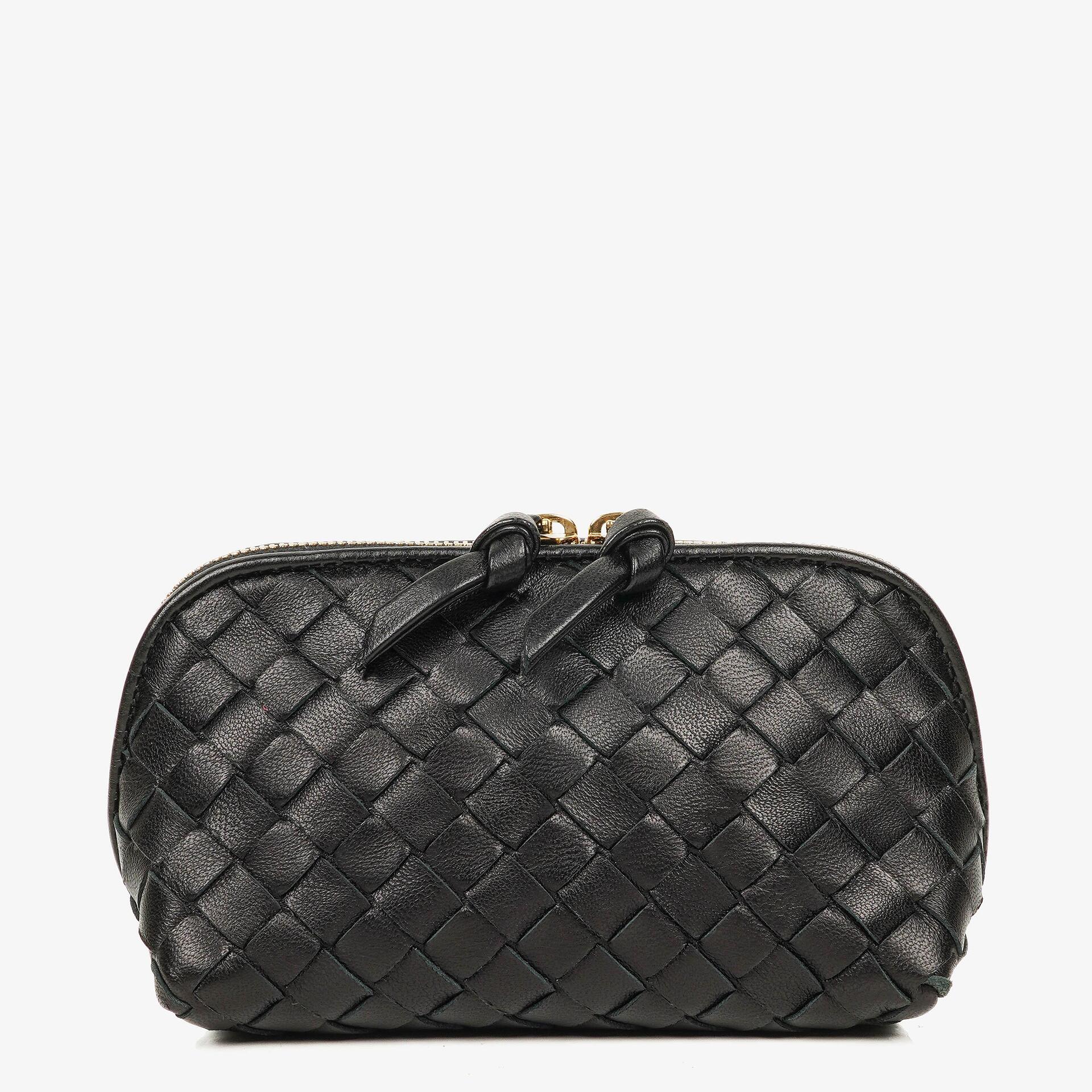 Bottega Veneta Black Intrecciato Woven Nappa Leather Cosmetic Case