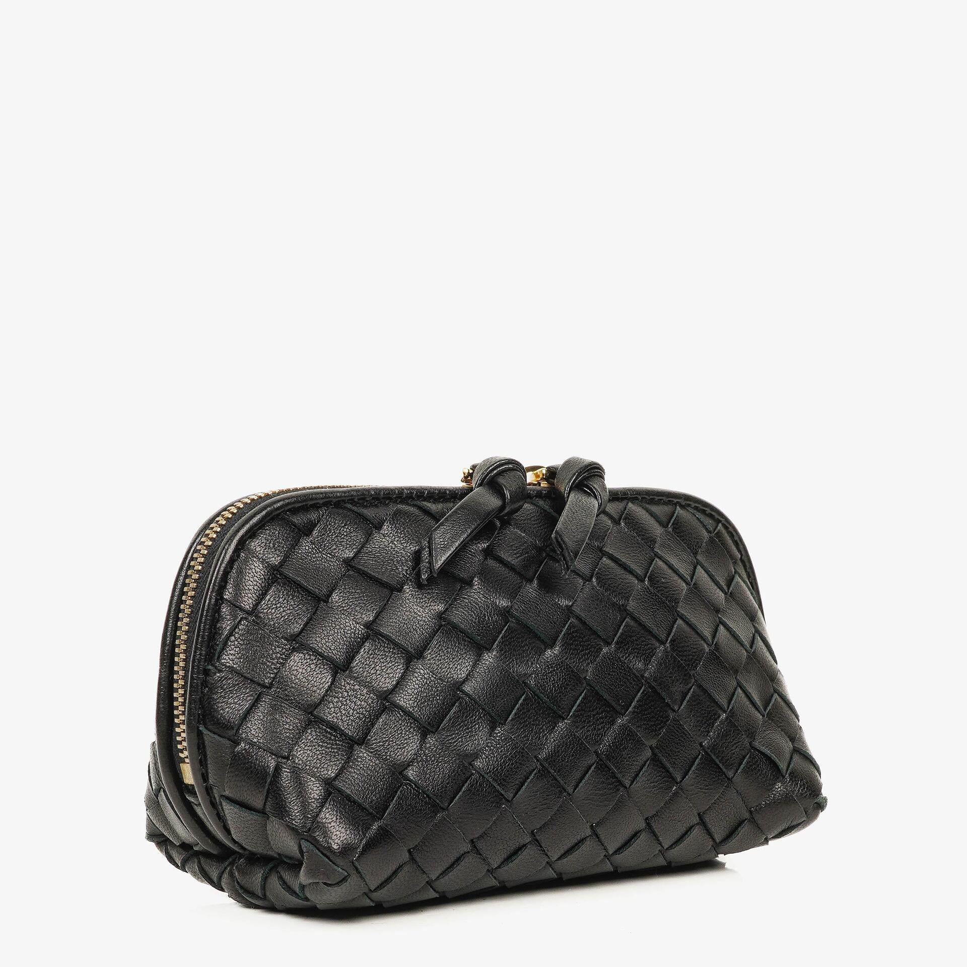 Bottega Veneta Black Intrecciato Woven Nappa Leather Cosmetic Case