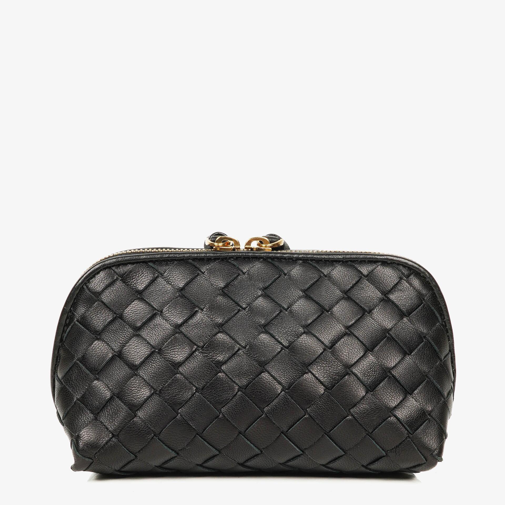 Bottega Veneta Black Intrecciato Woven Nappa Leather Cosmetic Case