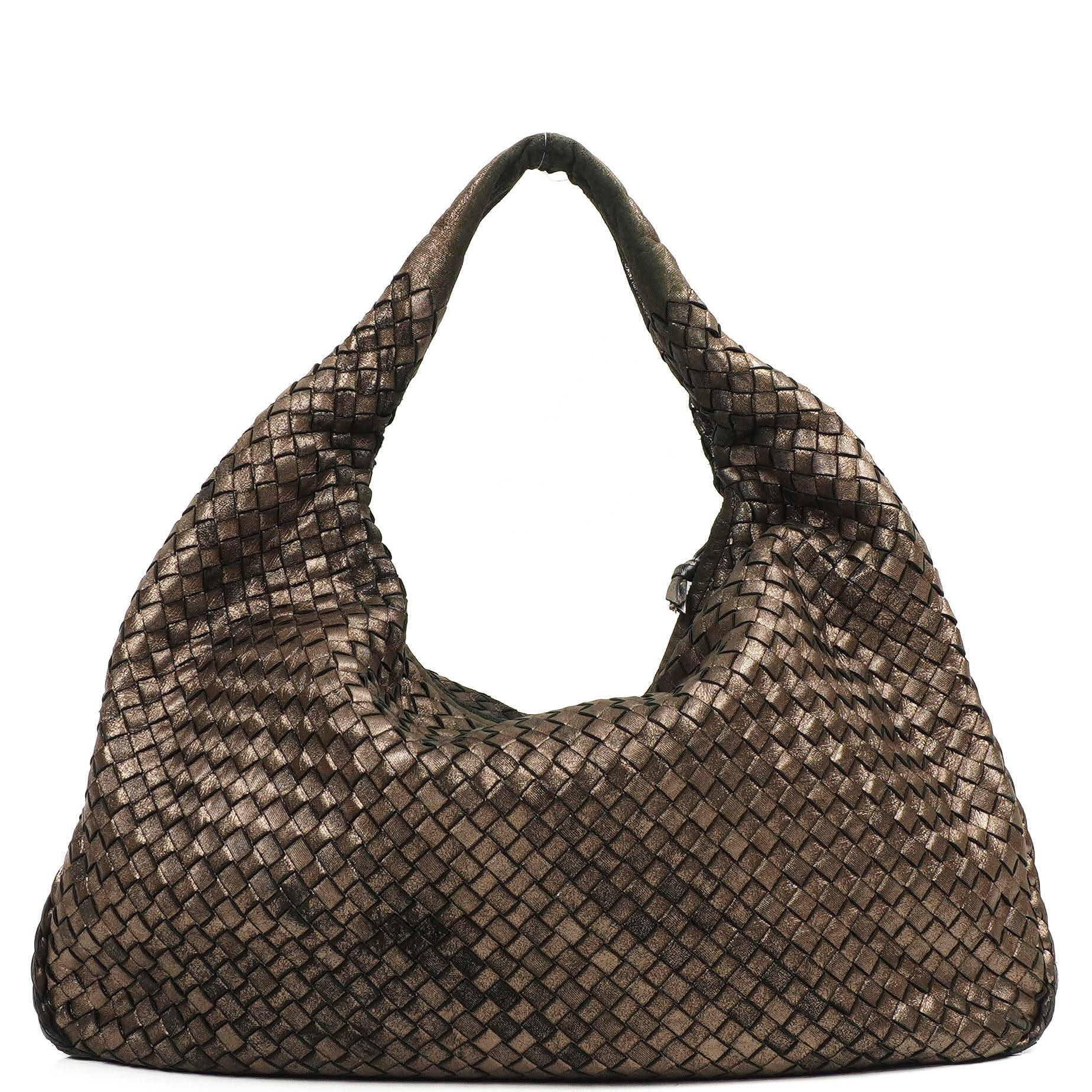 Bottega Veneta Bronze Metallic Nappa Intrecciato Large Veneta Hobo Bag