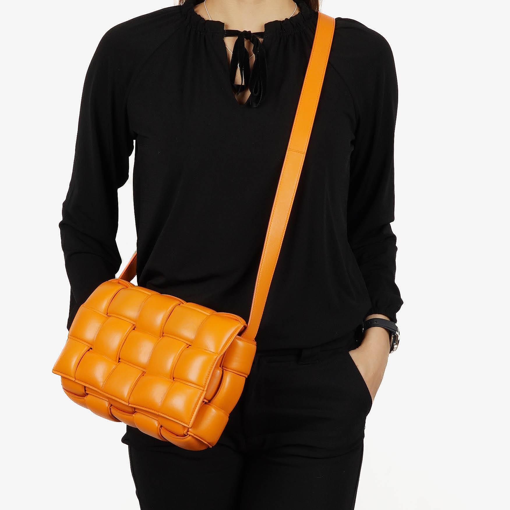 Bottega Veneta Cassette Padded Intrecciato Orange Crossbody Bag
