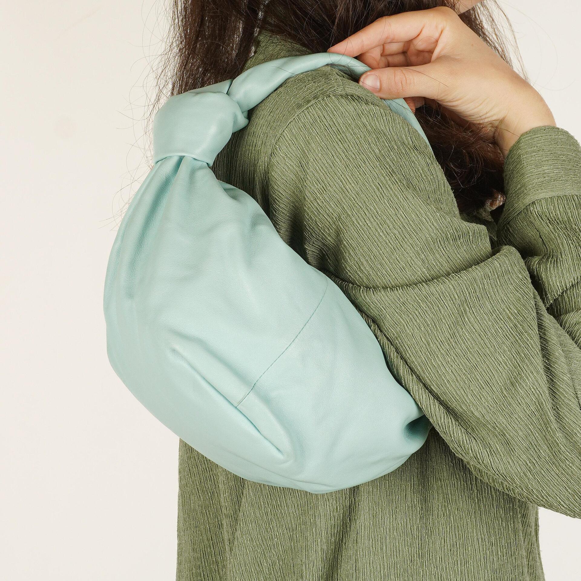 Bottega Veneta Celeste Blue Leather Double Knot Clutch