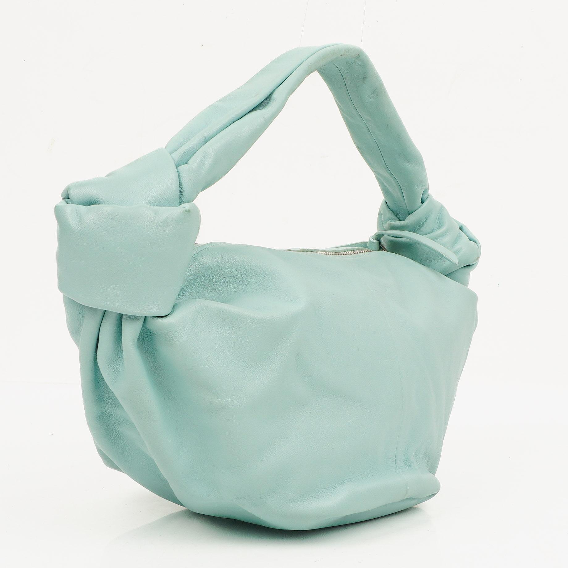 Bottega Veneta Celeste Blue Leather Double Knot Clutch