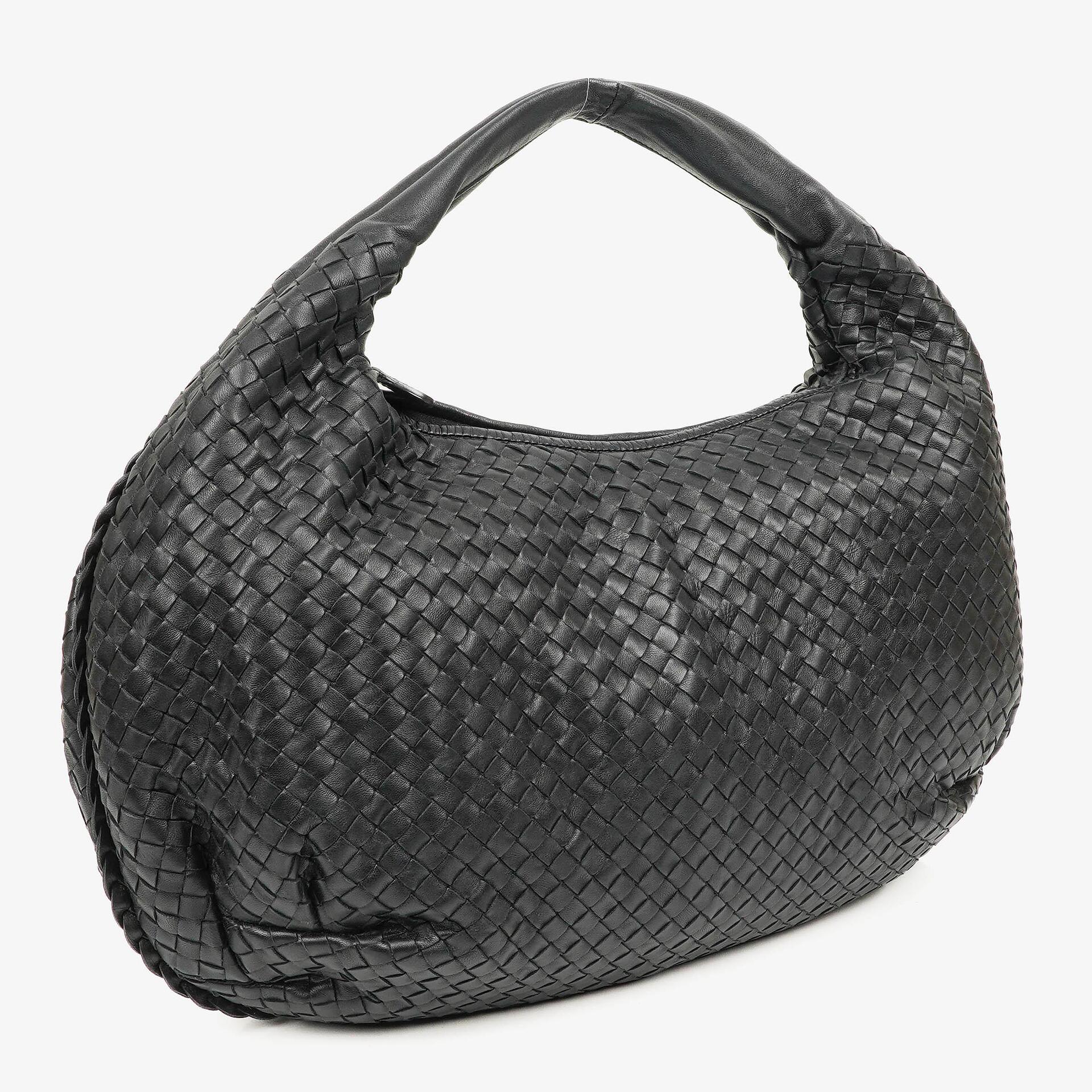 Bottega Veneta Large Belly Veneta Black Intrecciato Woven Nappa Leather Hobo Bag