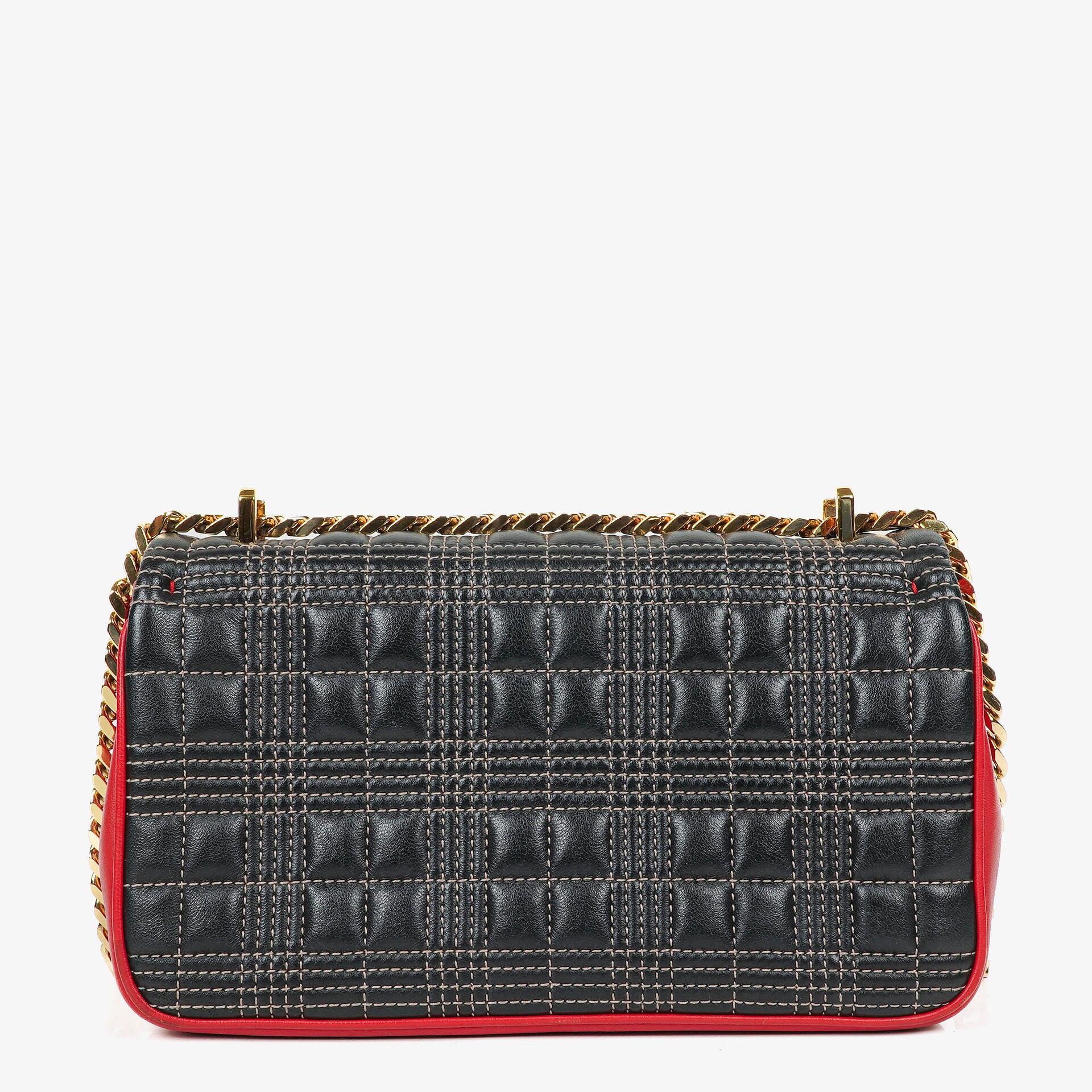 Burberry Small Lola Black/Red/Camel Quilted Leather Check Block