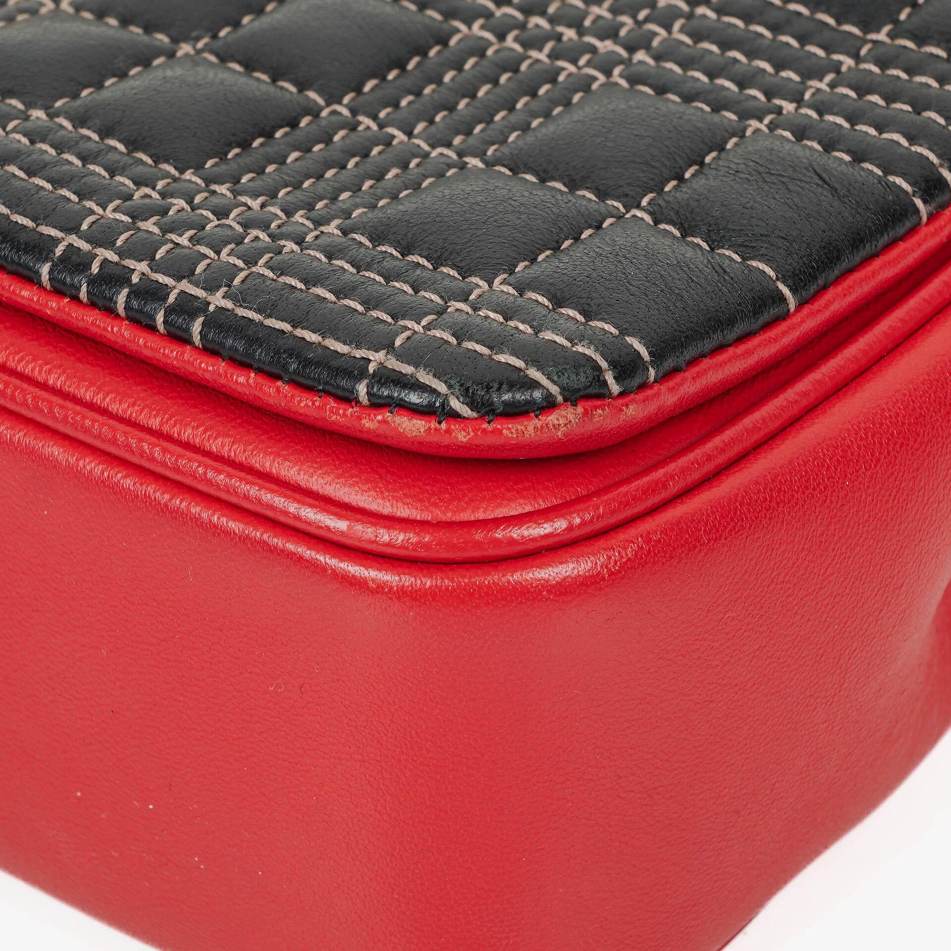 Burberry Small Lola Black/Red/Camel Quilted Leather Check Block