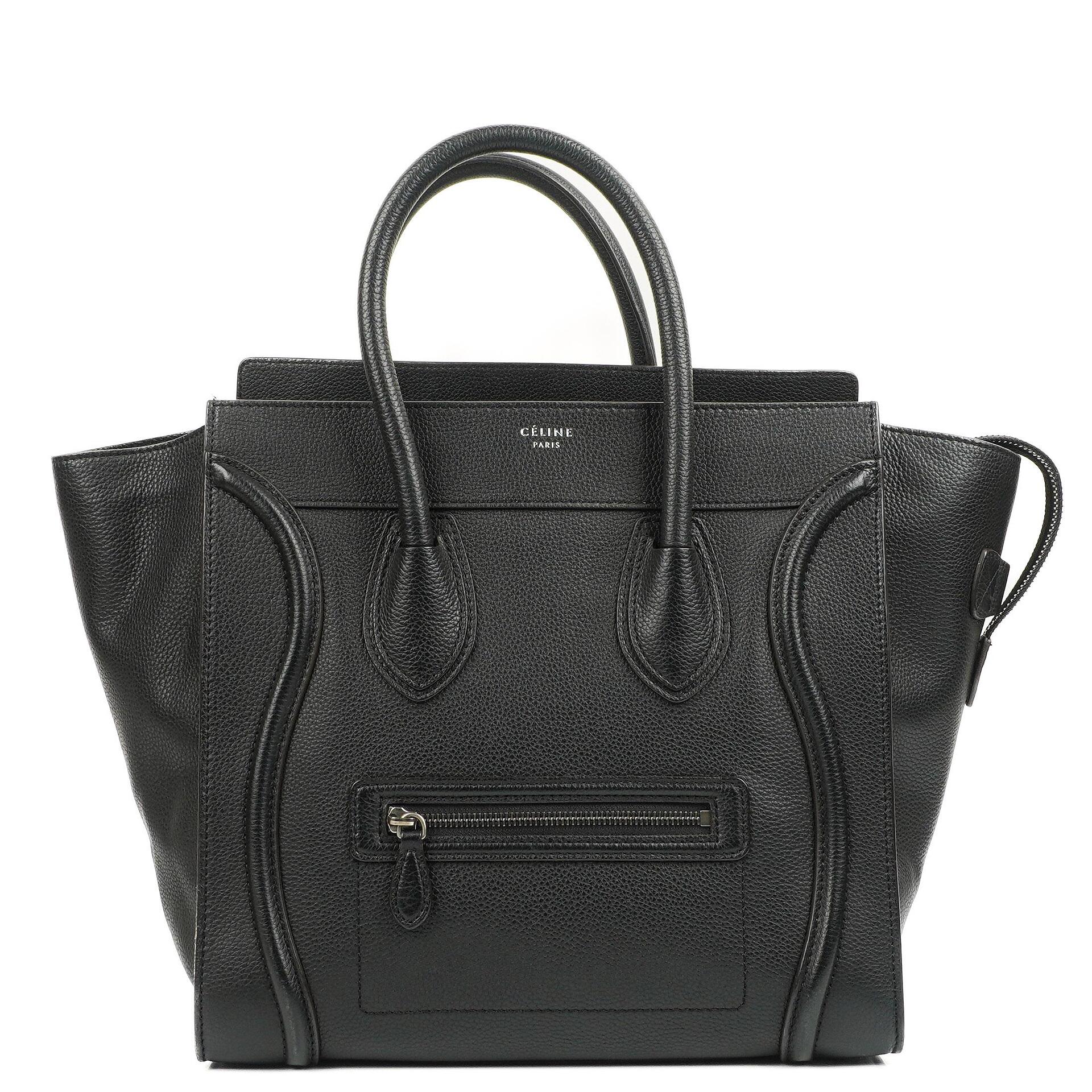 Celine Black Grained Leather Mini Luggage Tote Bag
