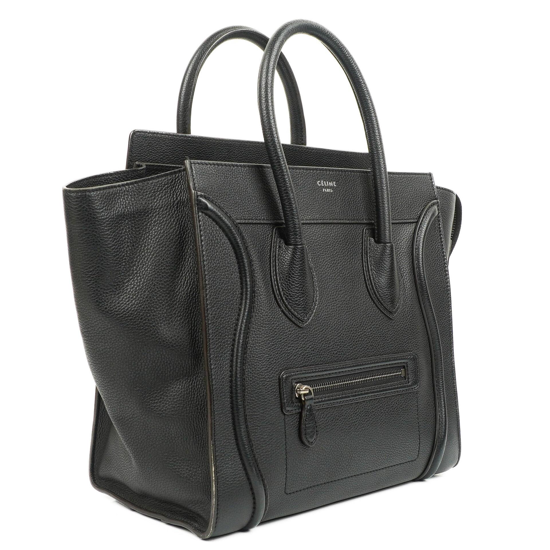 Celine Black Grained Leather Mini Luggage Tote Bag