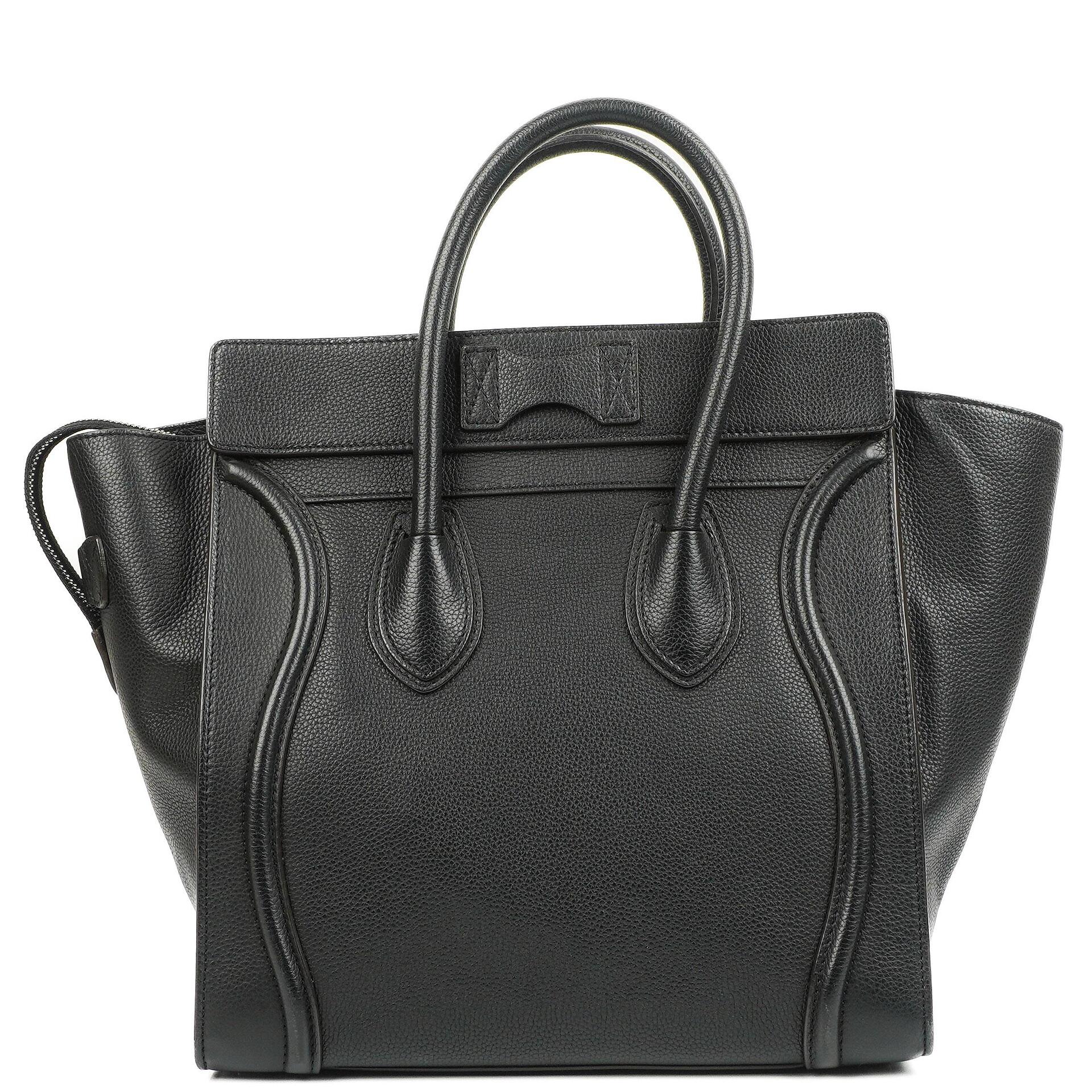 Celine Black Grained Leather Mini Luggage Tote Bag