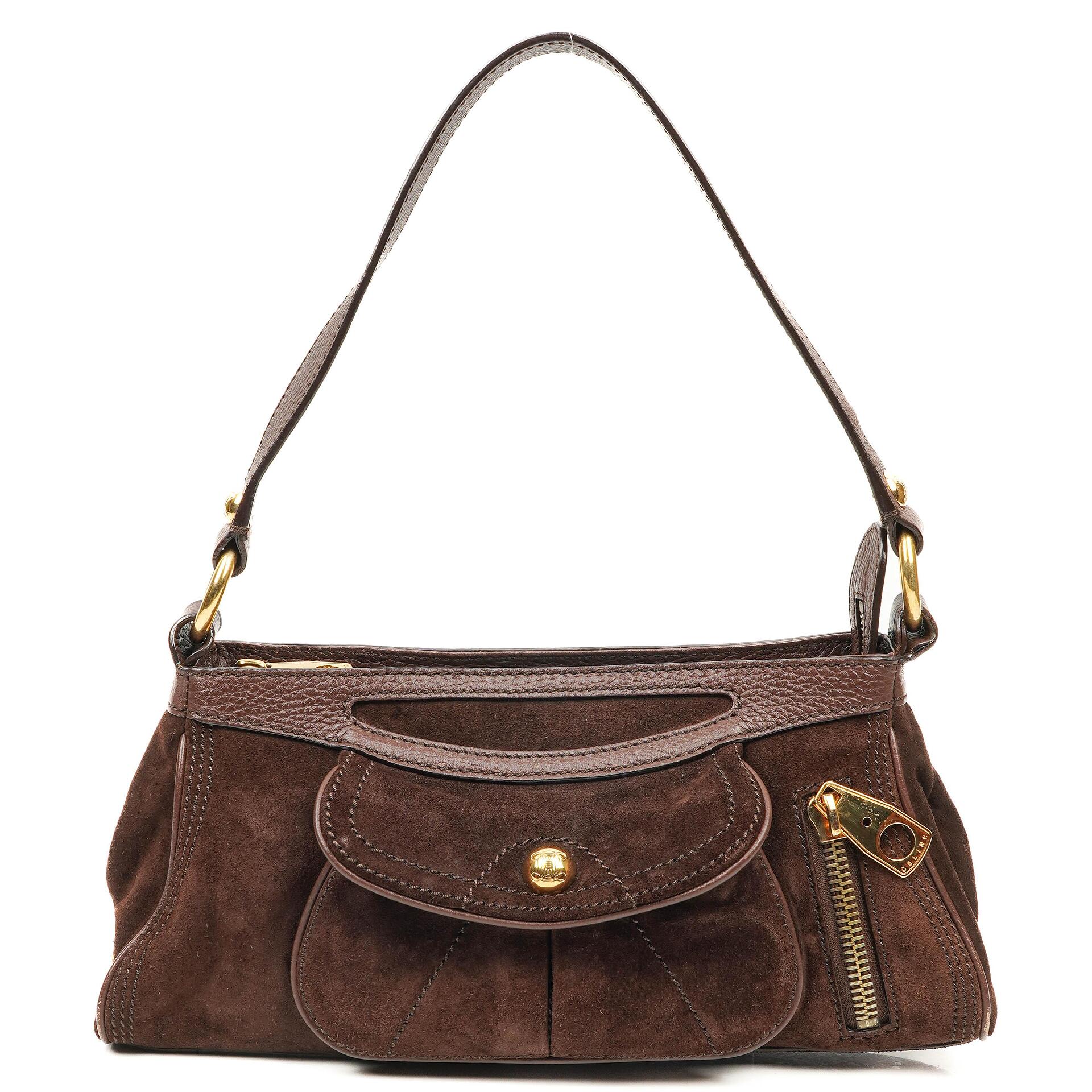 Celine Brown Suede And Leather Shouder Bag