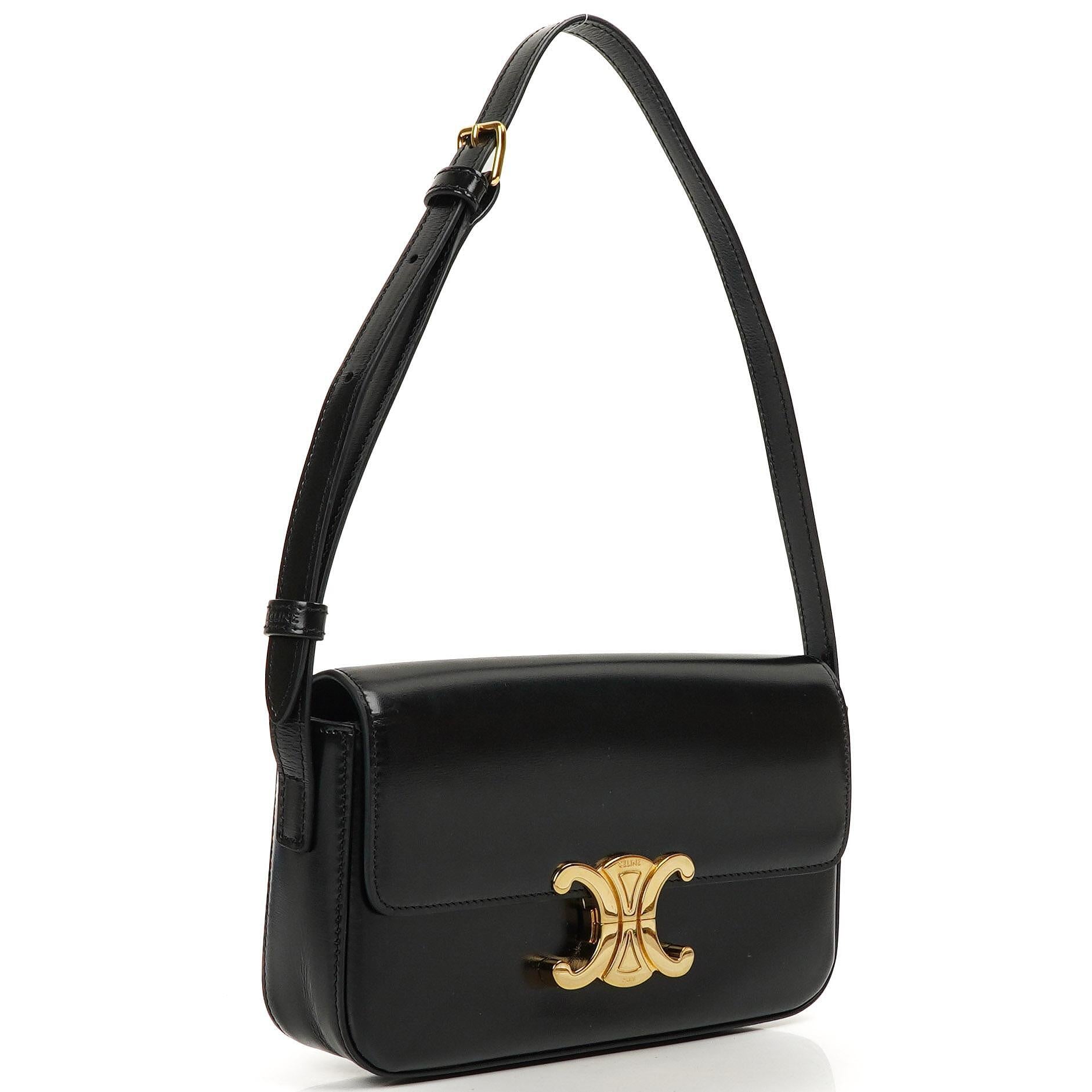 Celine Claude Long Triomphe East West Shoulder Bag Shiny Calfskin