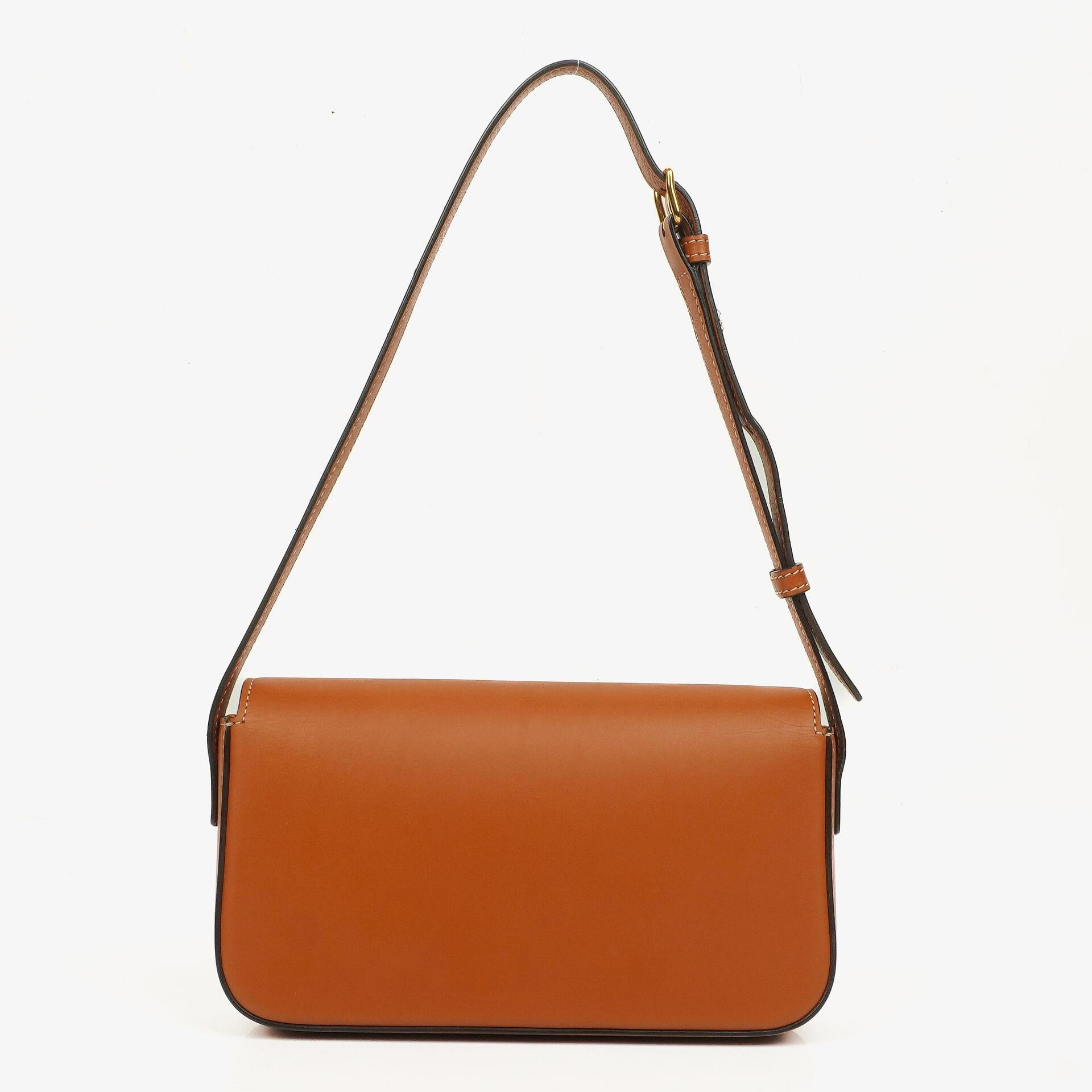 Celine Claude Tan Calfskin Long Triomphe Shoulder Bag