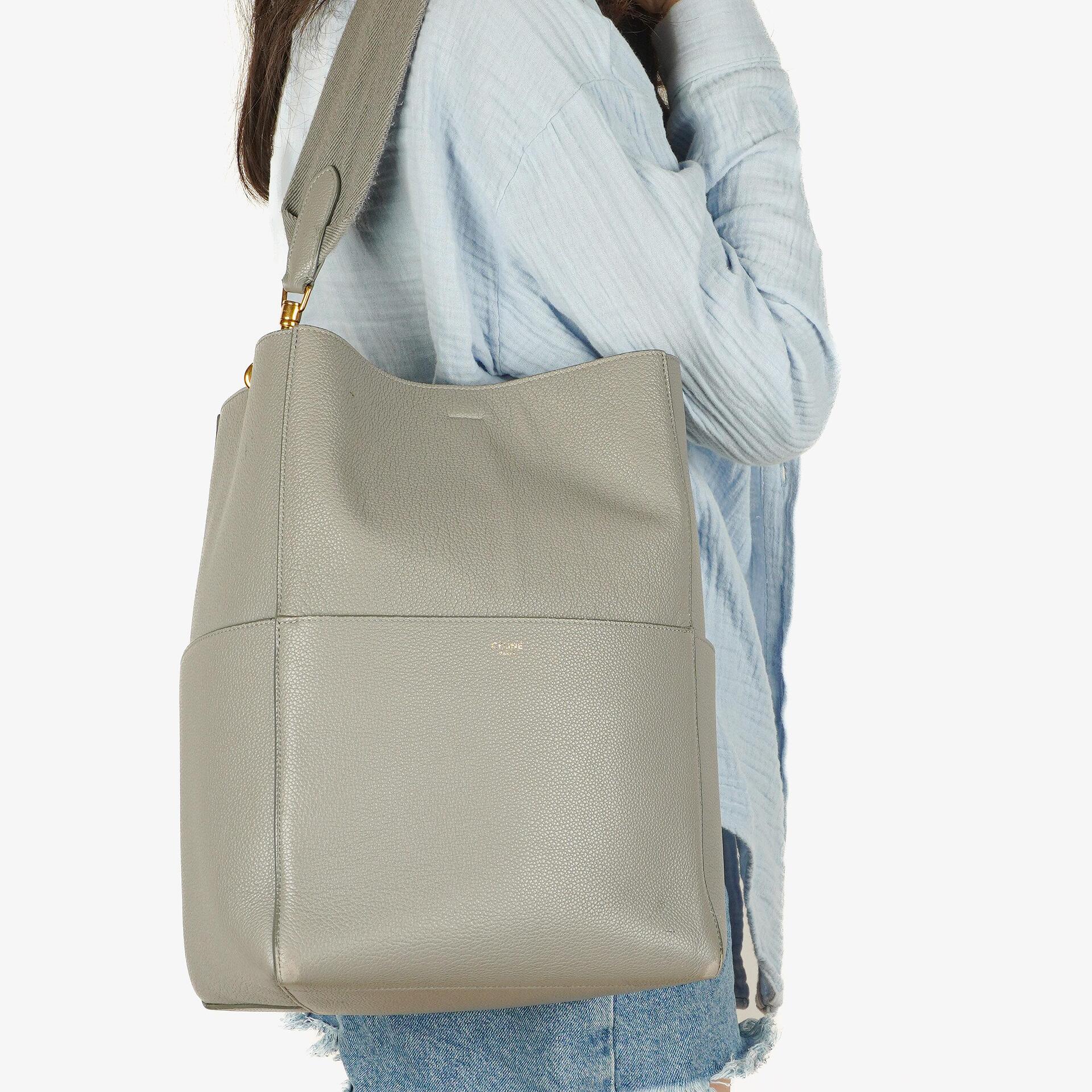 Celine Grey Soft Grained Calfskin Seau Sangle Bucket Bag