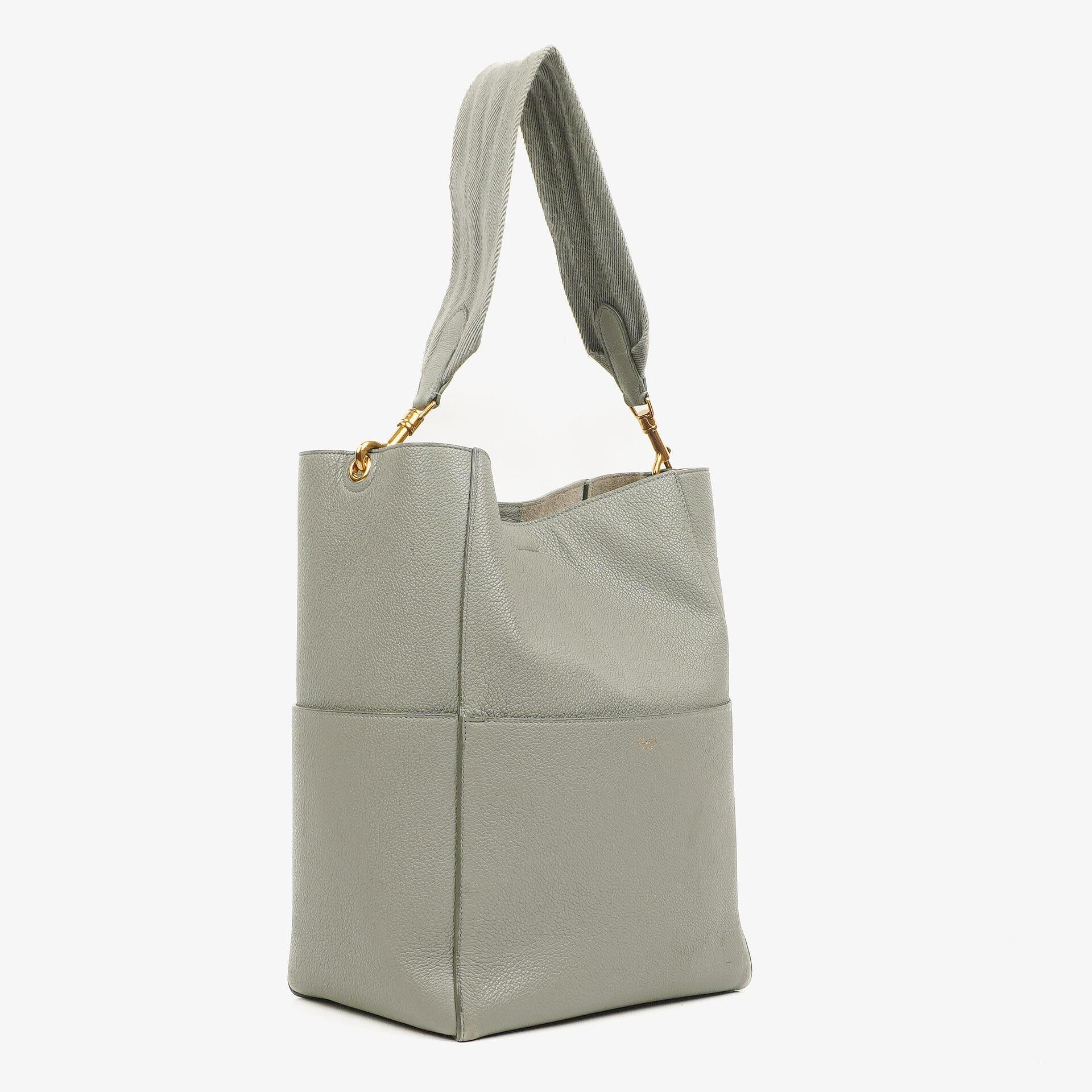 Celine Grey Soft Grained Calfskin Seau Sangle Bucket Bag