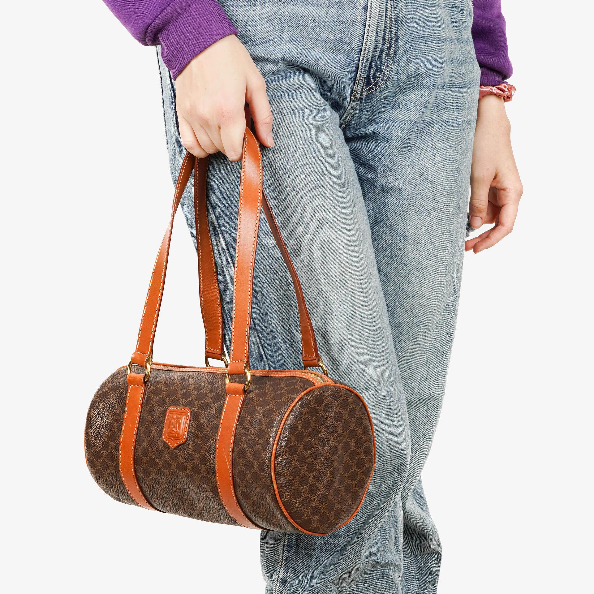 Celine Macadam Coated Canvas Boston Bag.
