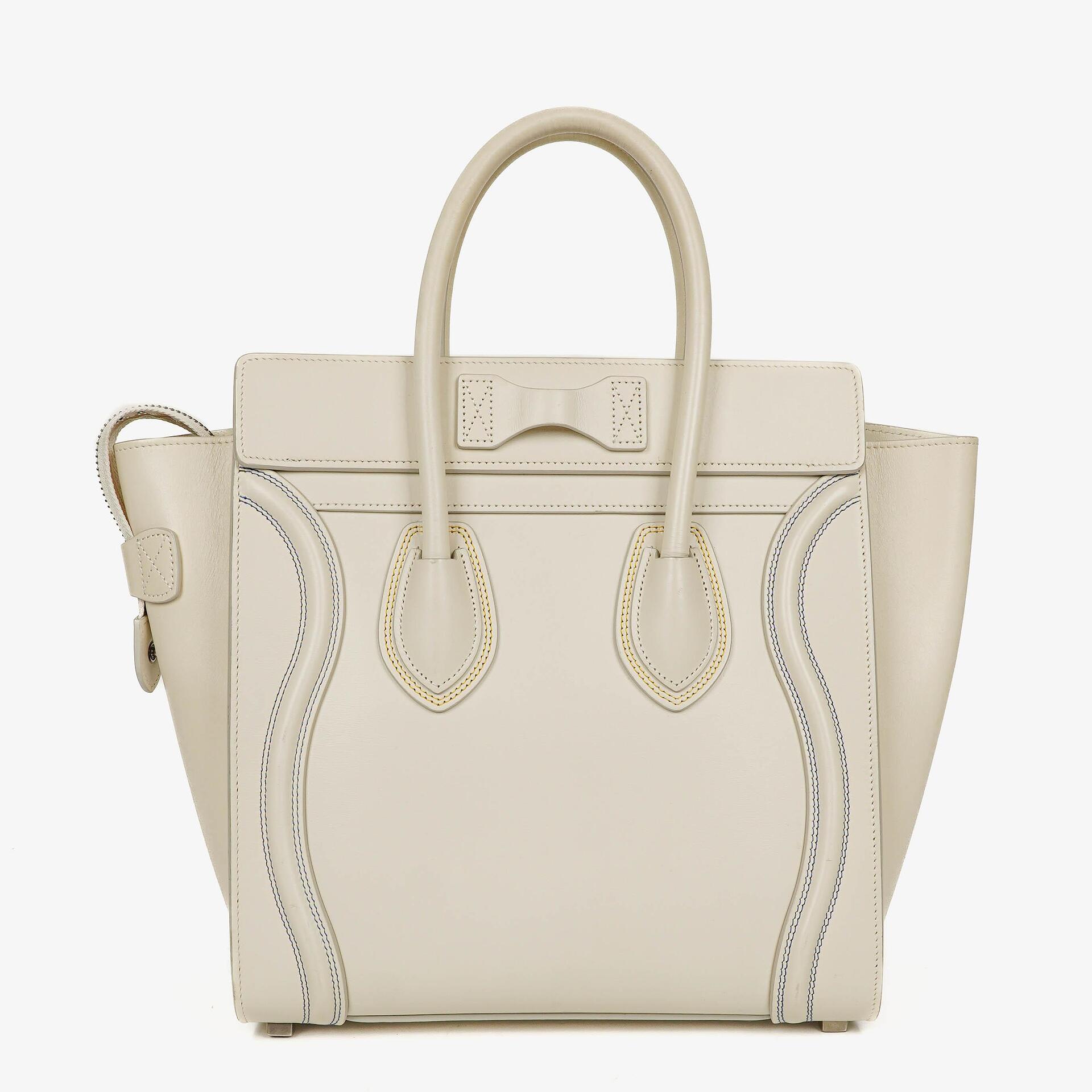 Celine Micro Luggage Cream Calfskin With Multicoloured Stiches Handbag