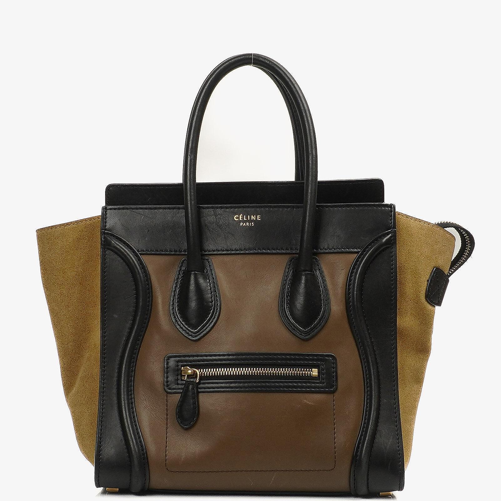 Celine Micro Luggage Tote Bag In Tri-Color Calfskin And Suede